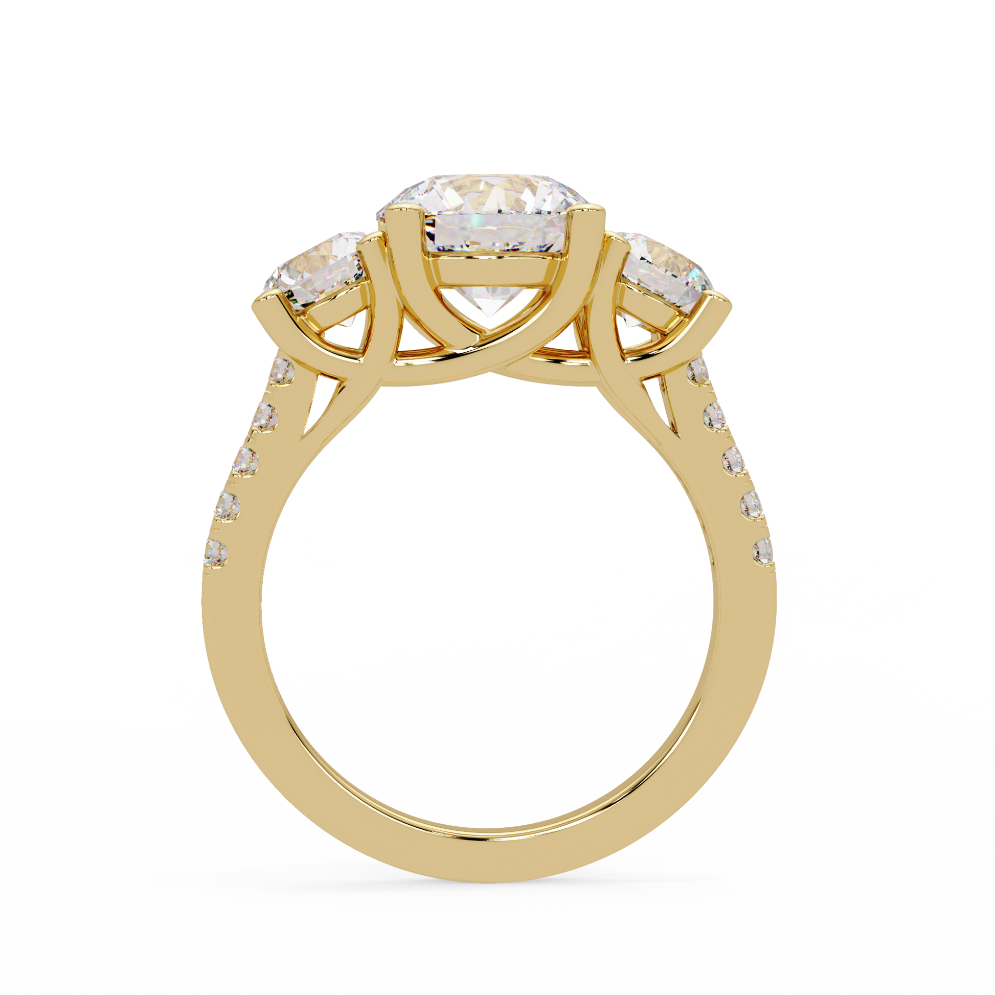 Round Cut Lab Grown Diamond Three Stone Ring