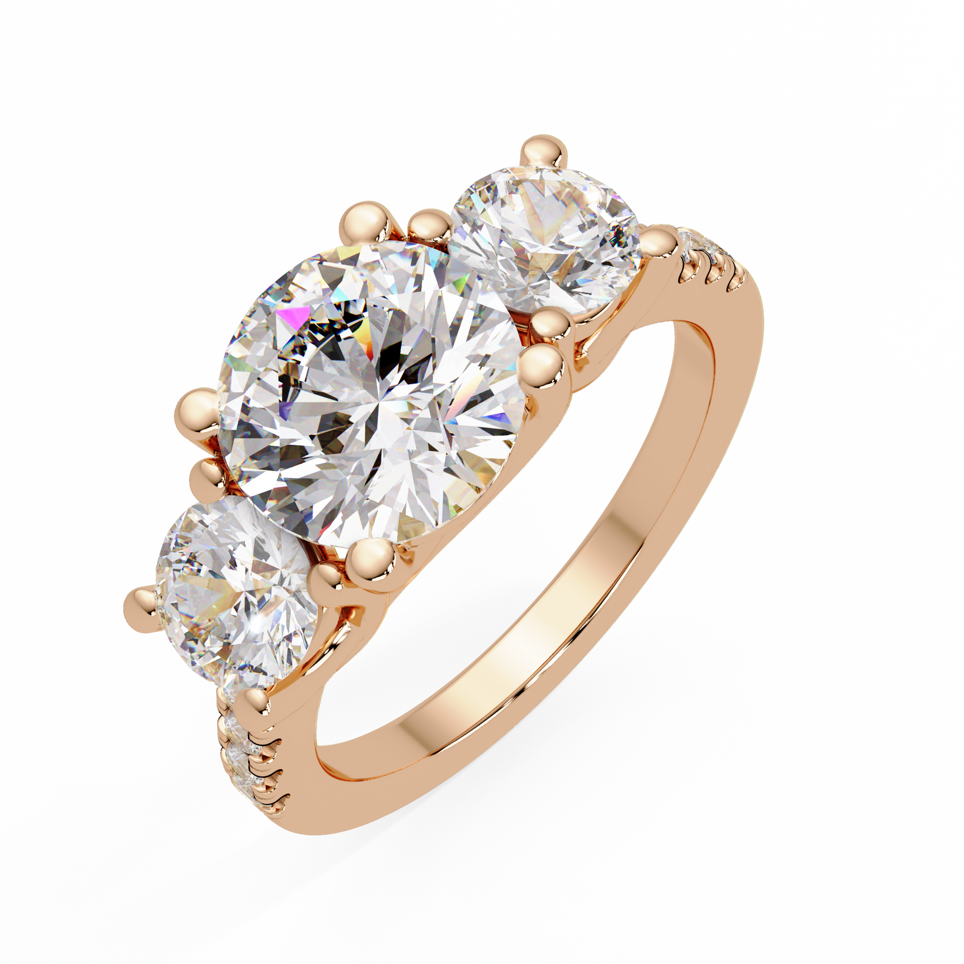 Round Cut Lab Grown Diamond Three Stone Ring
