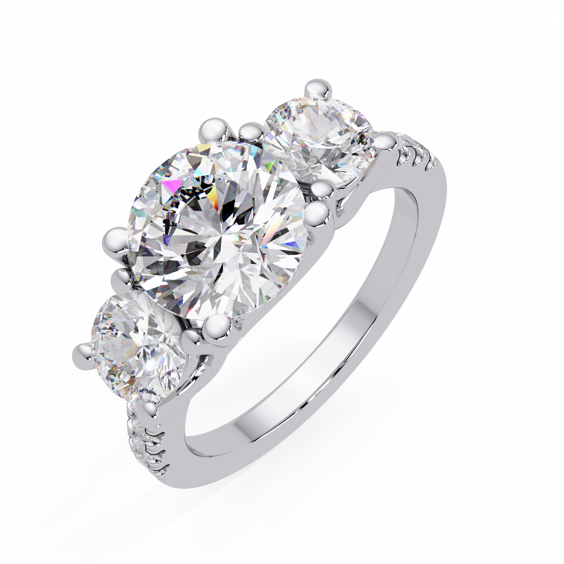 Round Cut Lab Grown Diamond Three Stone Ring