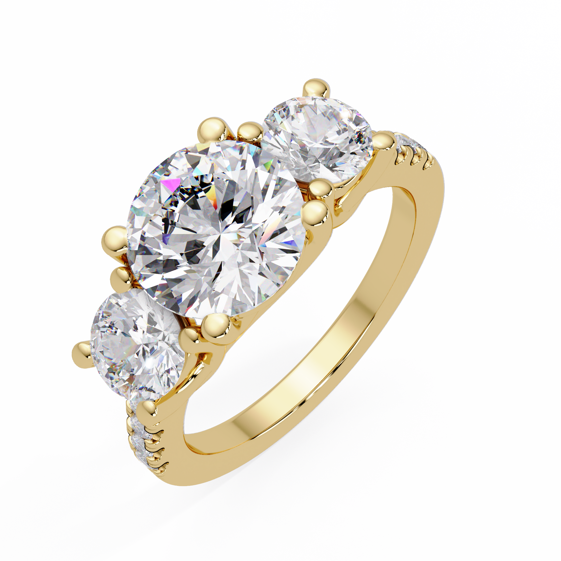 Round Cut Lab Grown Diamond Three Stone Ring