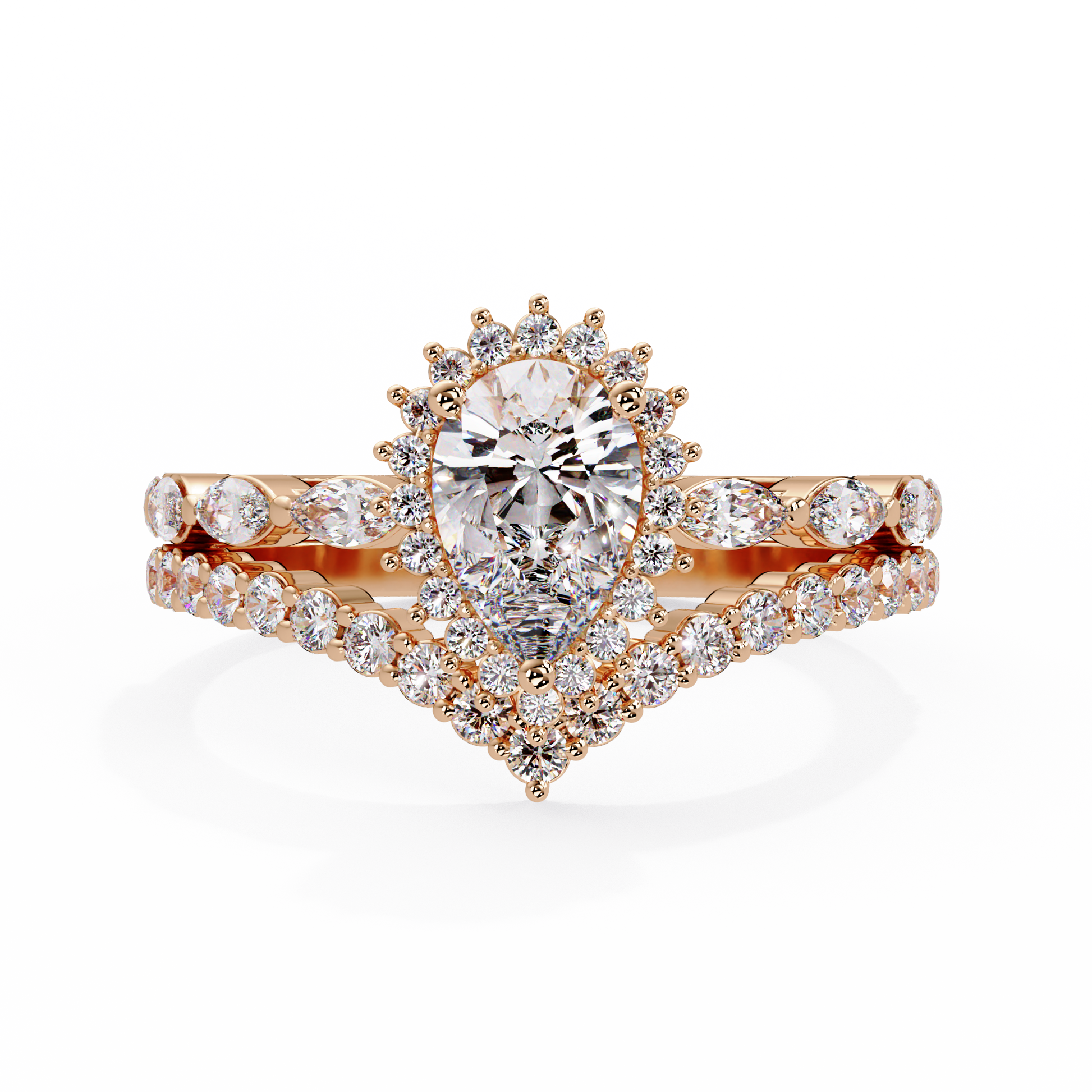 Pear Cut Lab Grown Diamond Ring in Mil Grain Shank