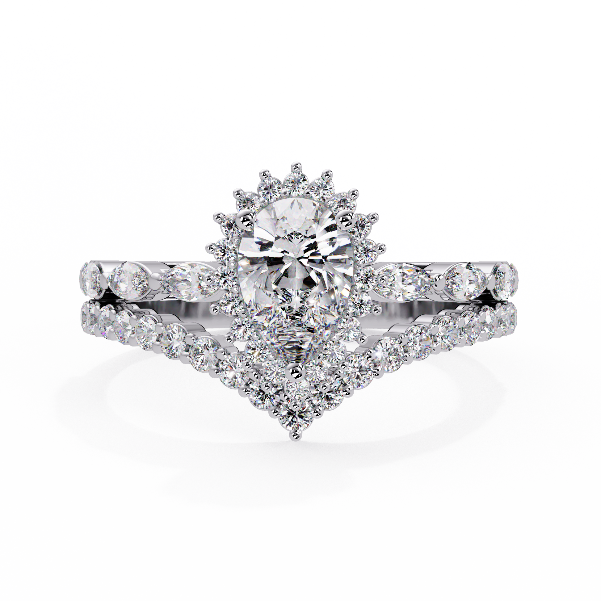 Pear Cut Lab Grown Diamond Ring in Mil Grain Shank