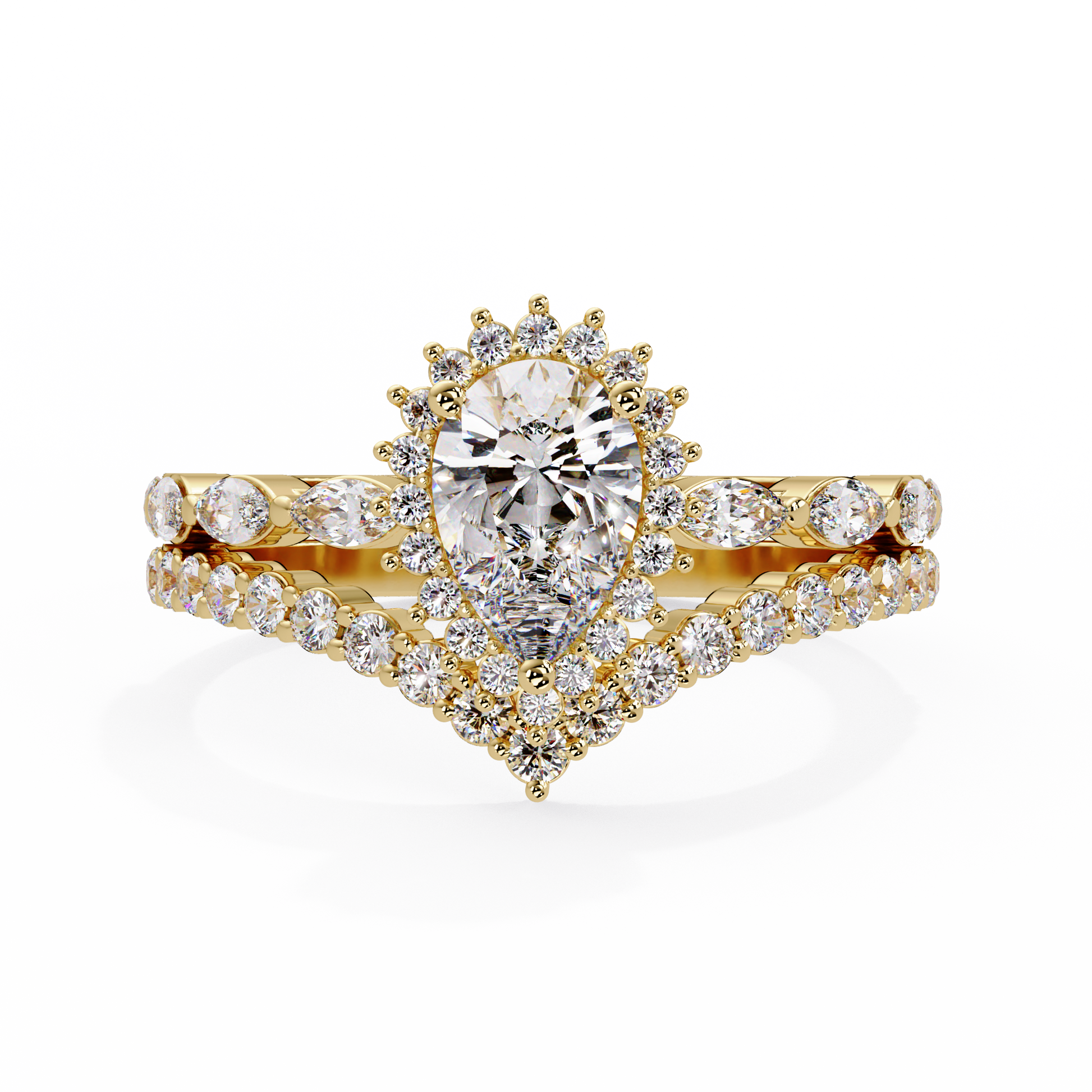 Pear Cut Lab Grown Diamond Ring in Mil Grain Shank