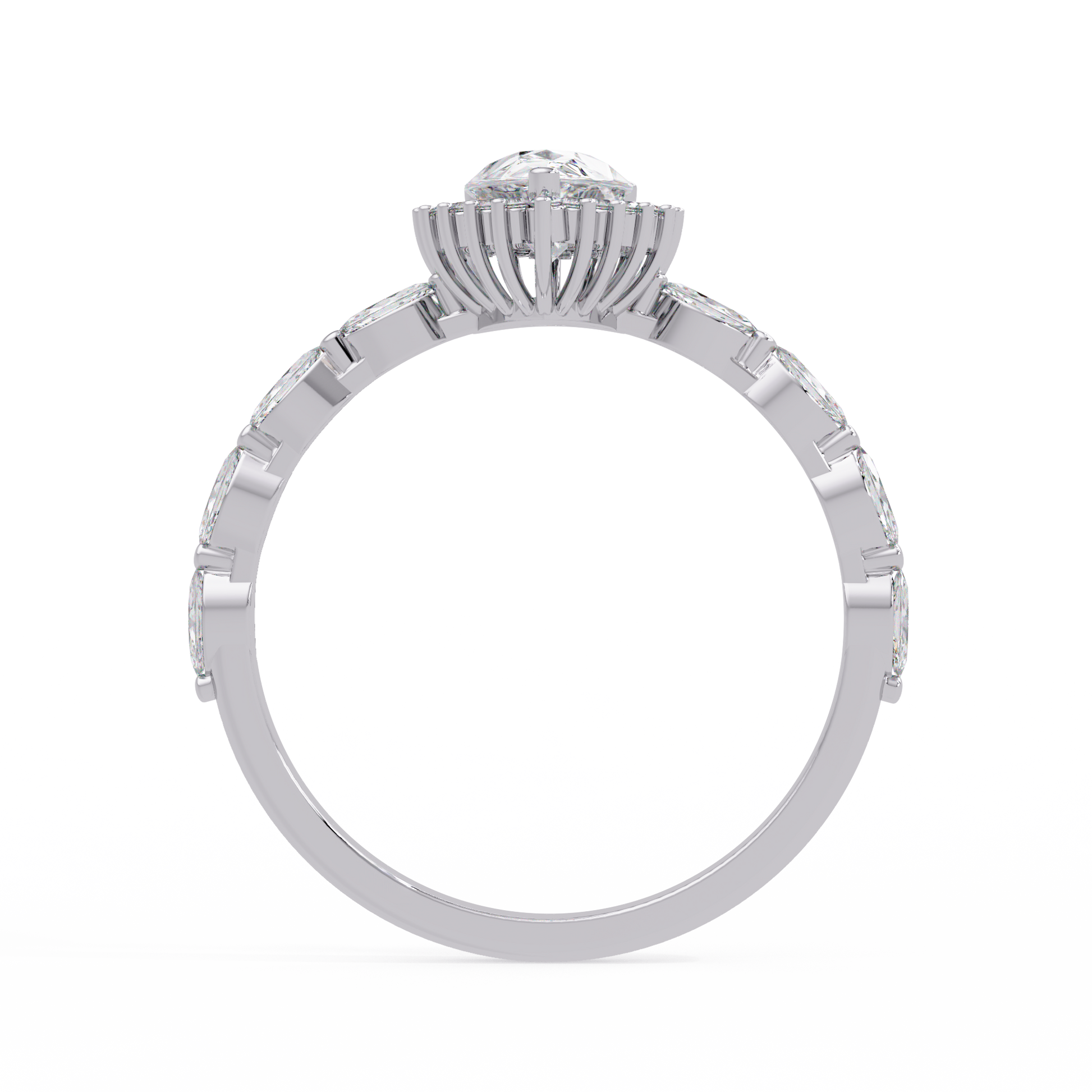 Pear Cut Lab Grown Diamond Ring in Mil Grain Shank