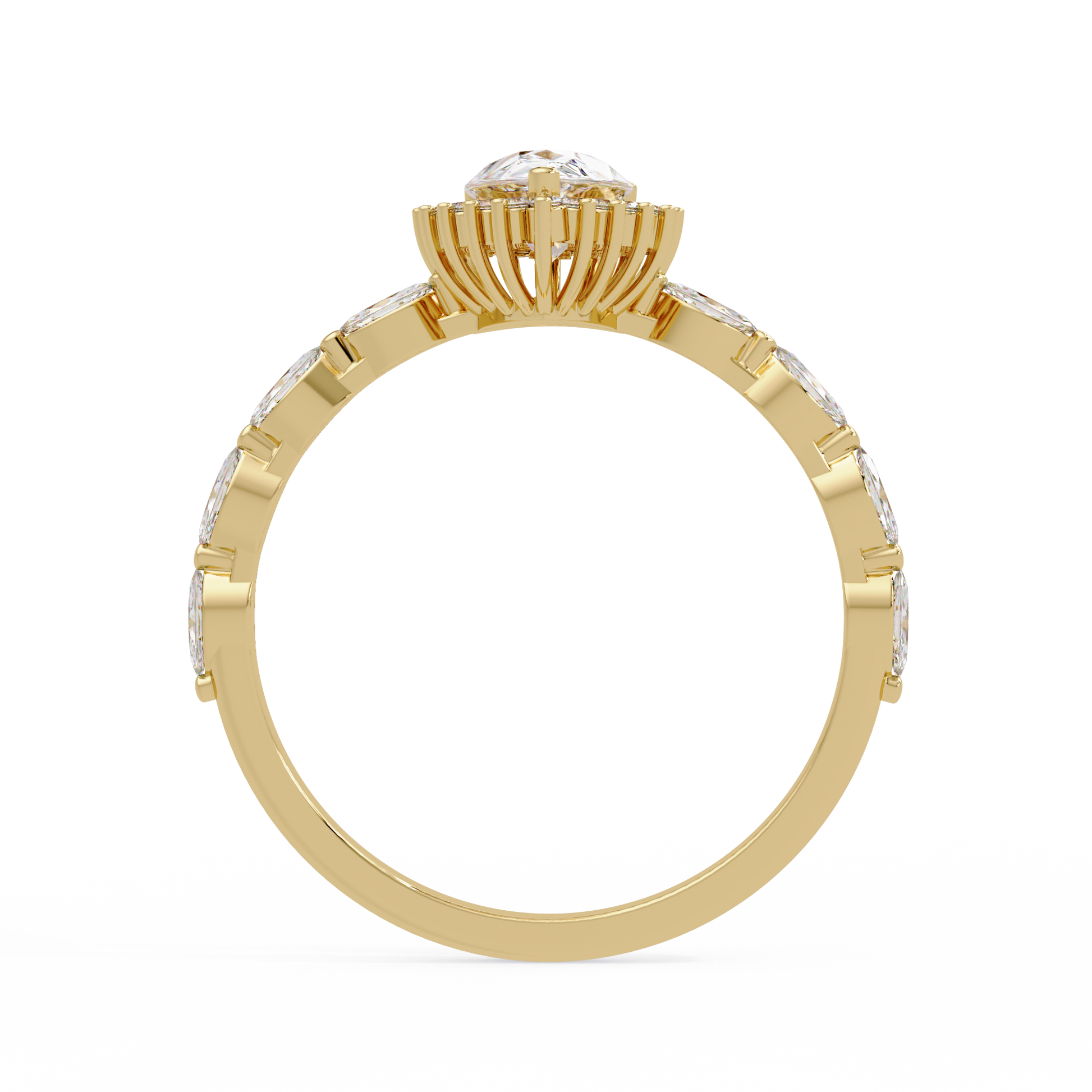 Pear Cut Lab Grown Diamond Ring in Mil Grain Shank