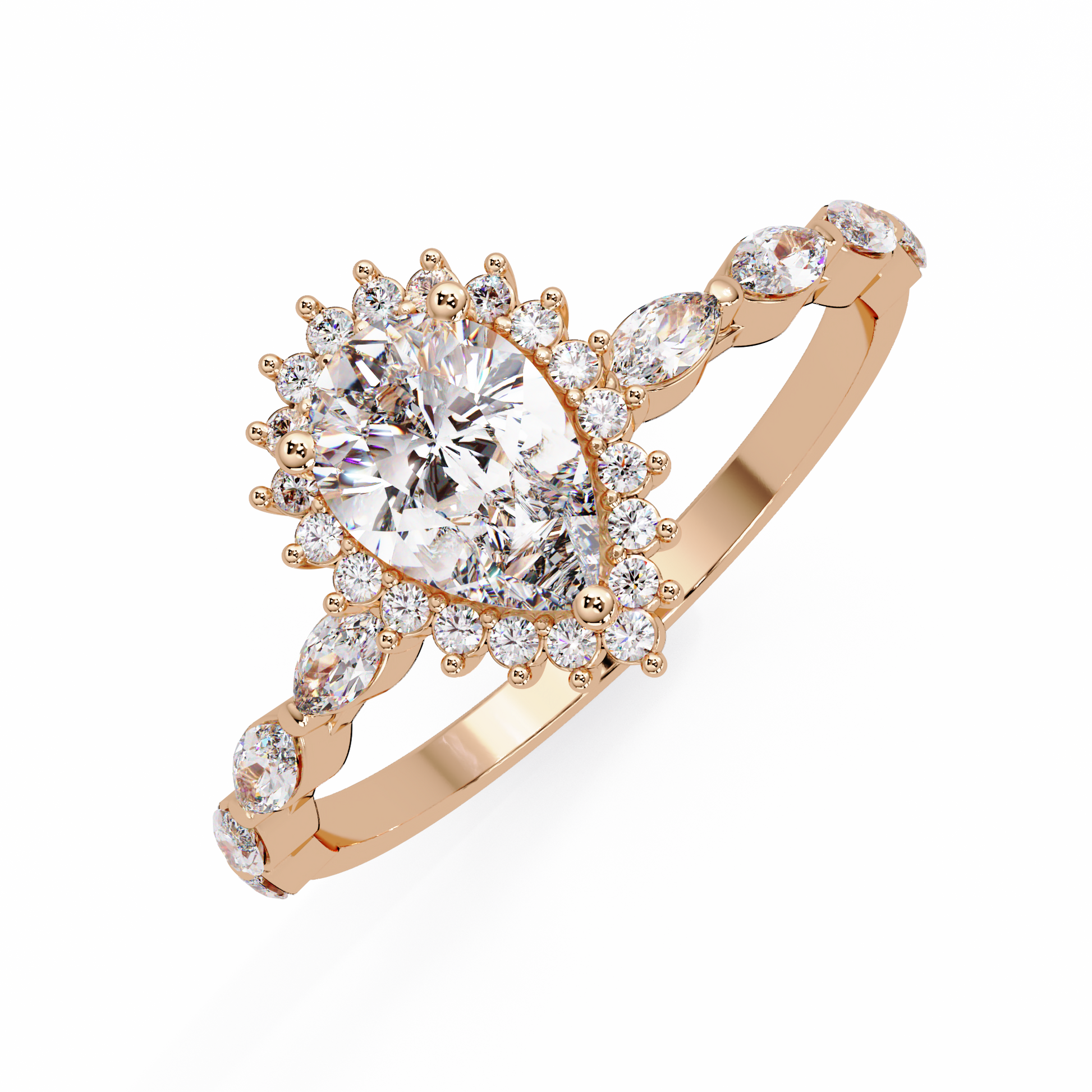 Pear Cut Lab Grown Diamond Ring in Mil Grain Shank