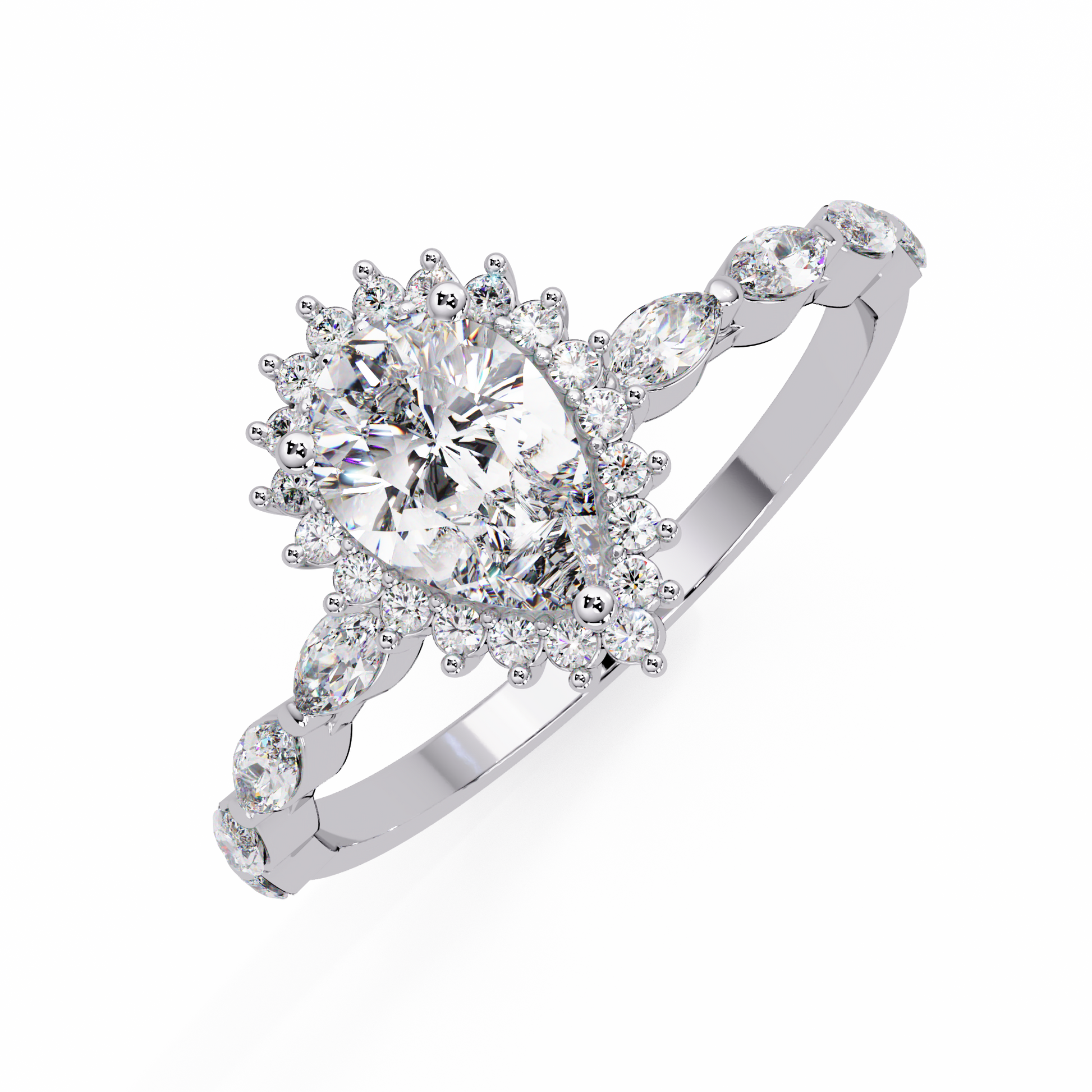 Pear Cut Lab Grown Diamond Ring in Mil Grain Shank