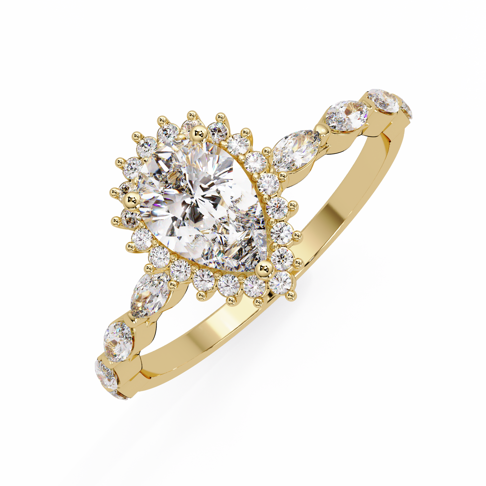 Pear Cut Lab Grown Diamond Ring in Mil Grain Shank