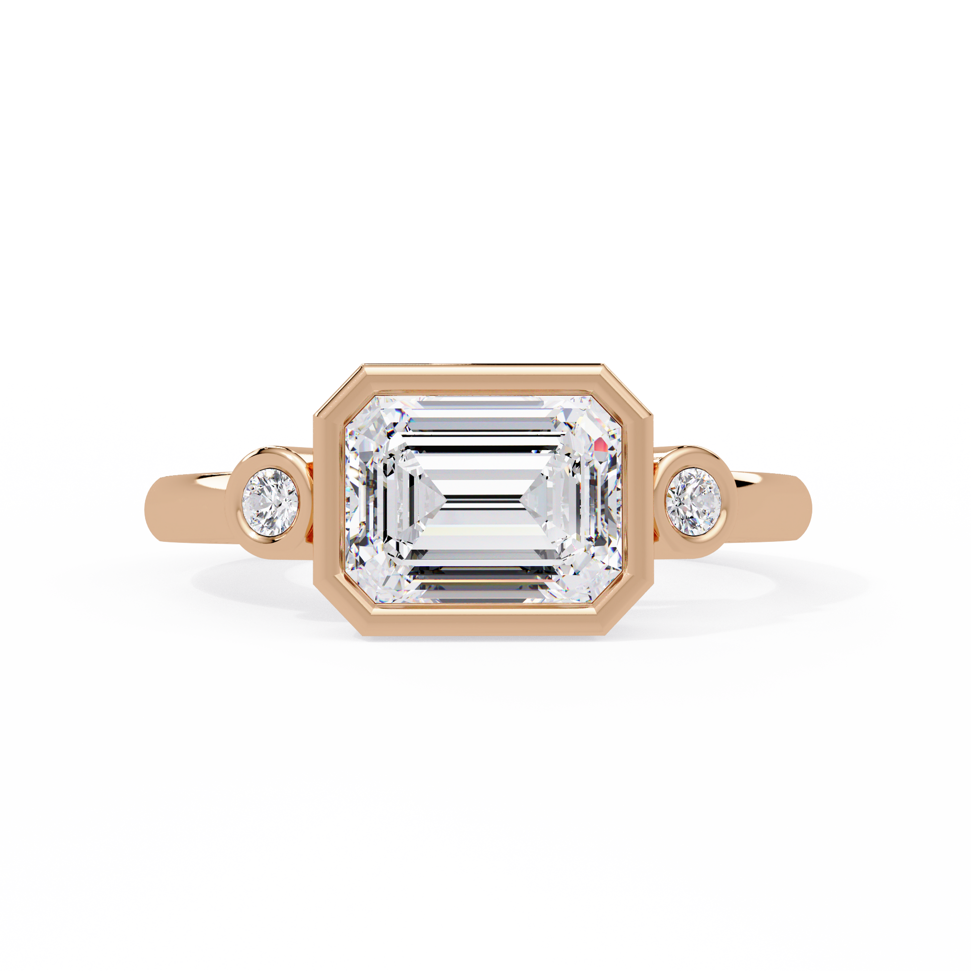 Emerald Cut Lab Grown Diamond Three Stone Ring
