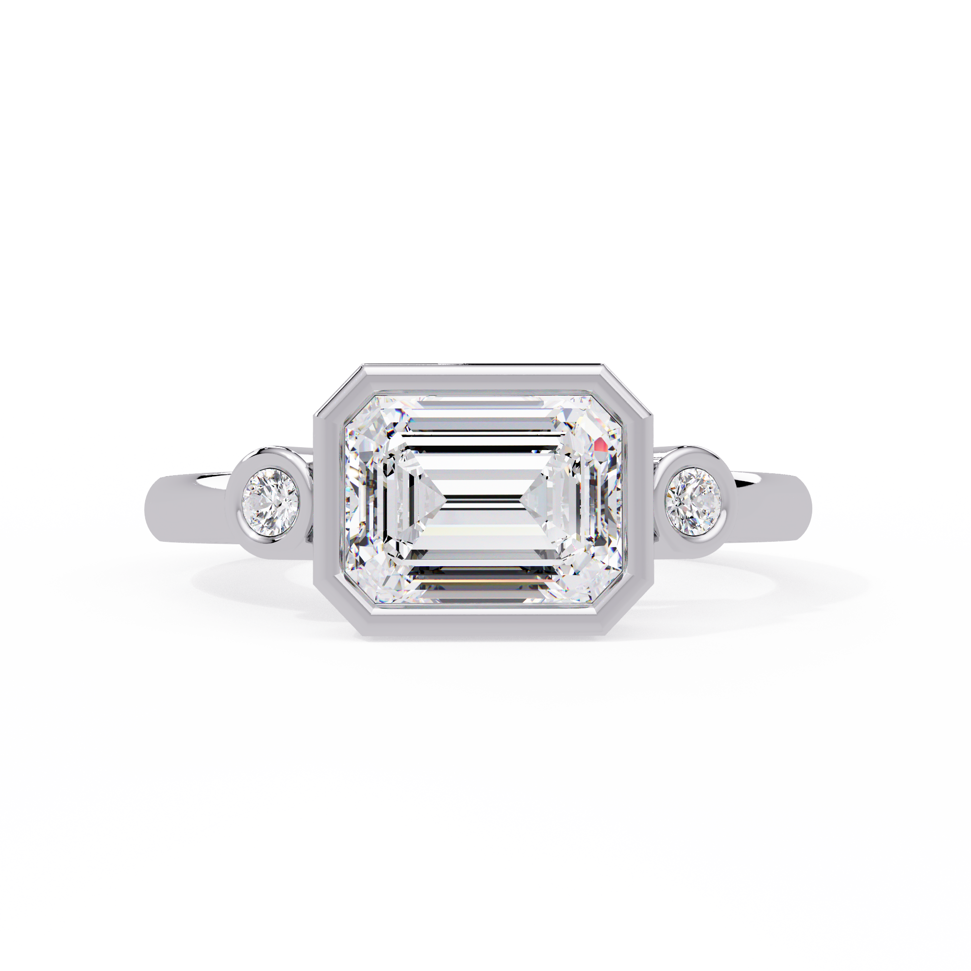 Emerald Cut Lab Grown Diamond Three Stone Ring