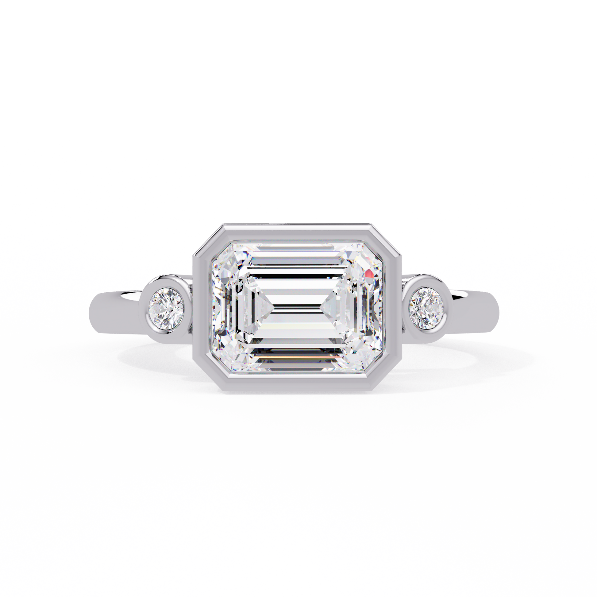 Emerald Cut Lab Grown Diamond Three Stone Ring