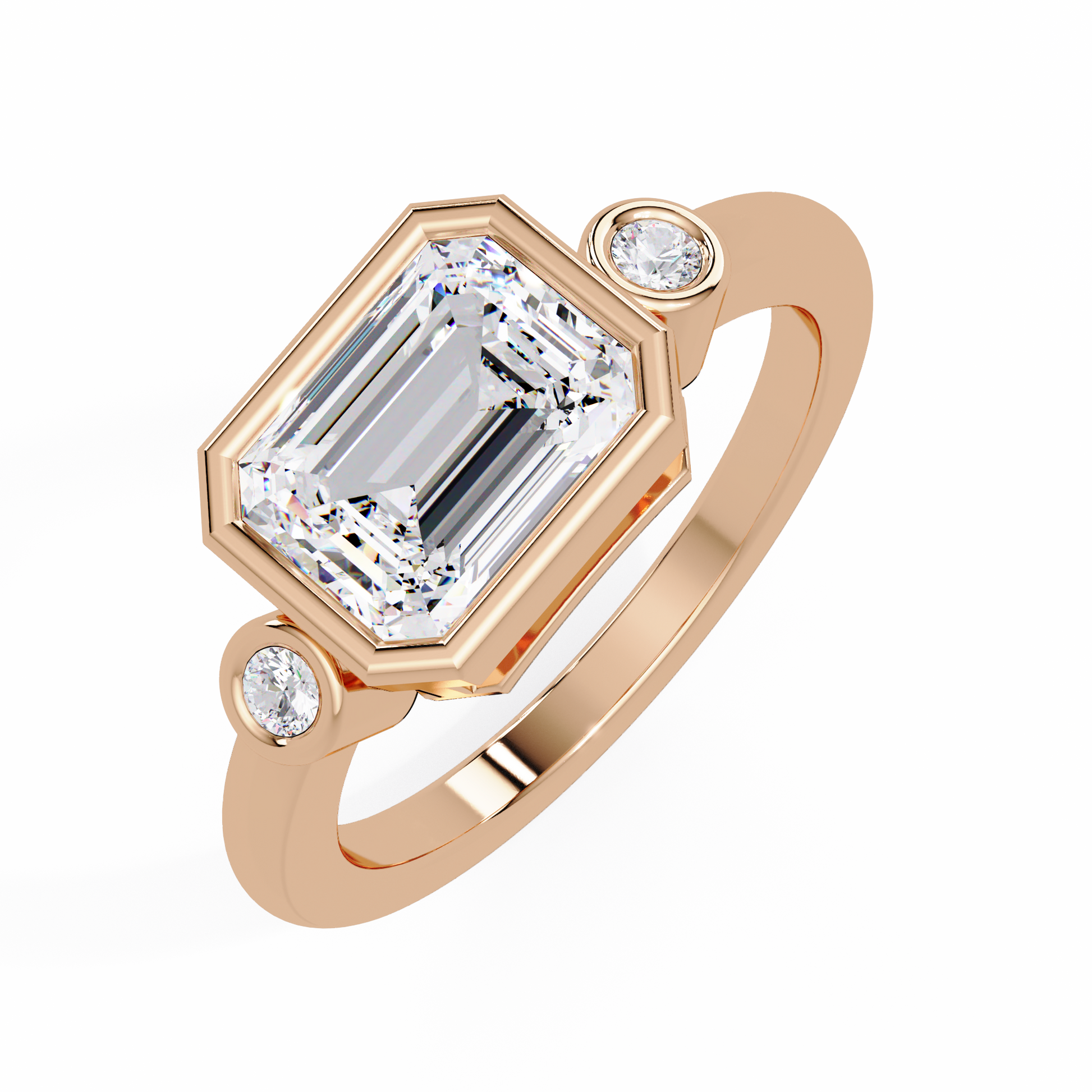 Emerald Cut Lab Grown Diamond Three Stone Ring