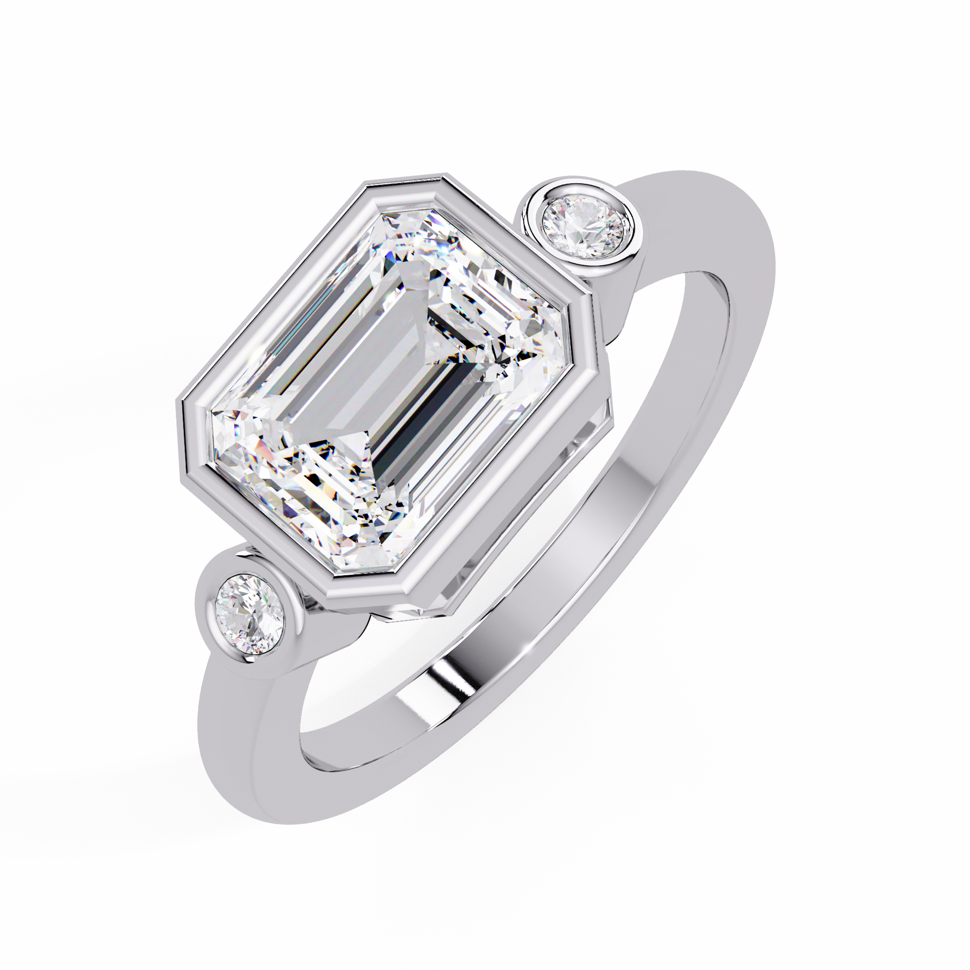 Emerald Cut Lab Grown Diamond Three Stone Ring