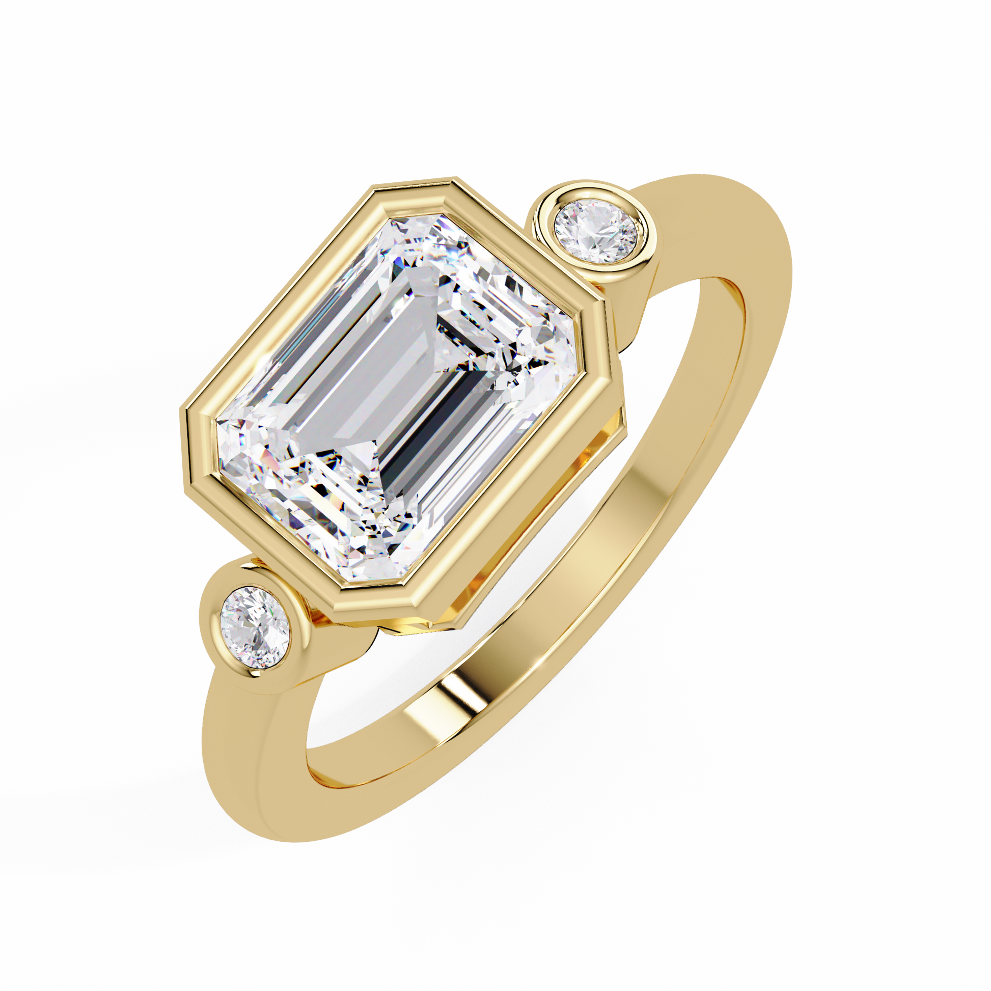 Emerald Cut Lab Grown Diamond Three Stone Ring