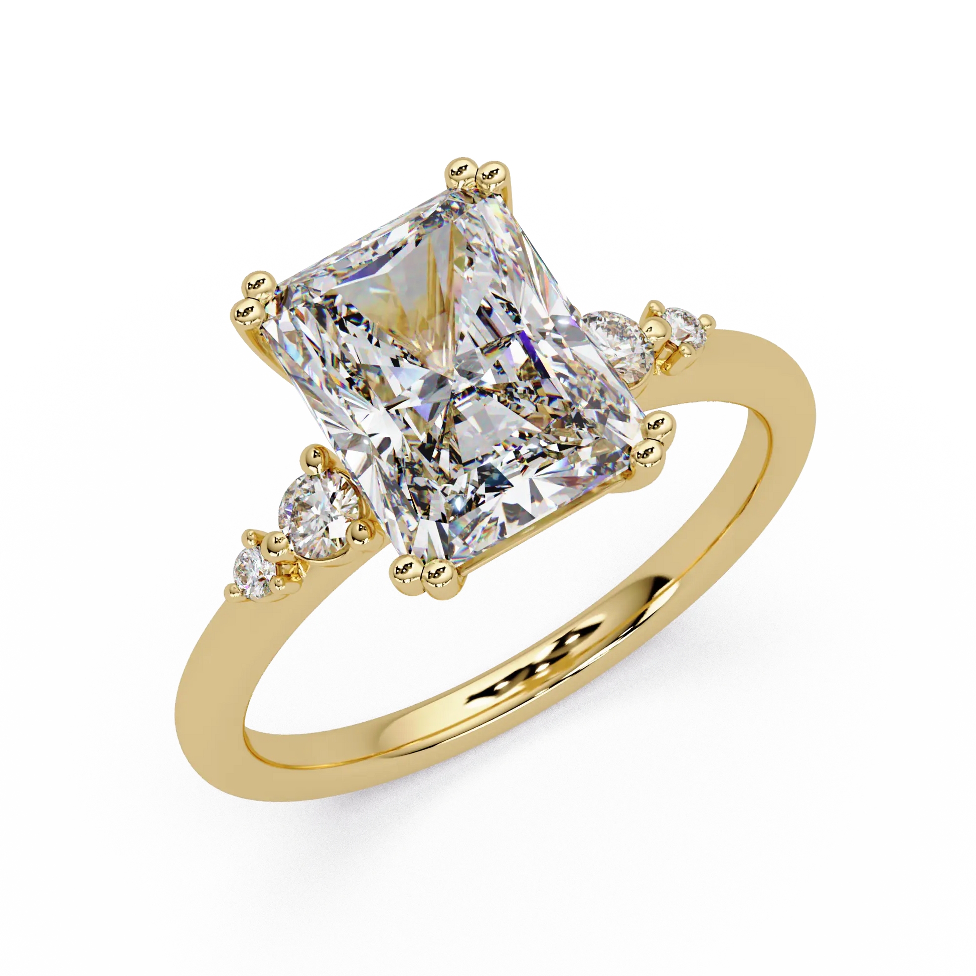 Radiant Cut Lab Grown Diamond Engagement Ring with Side Stones
