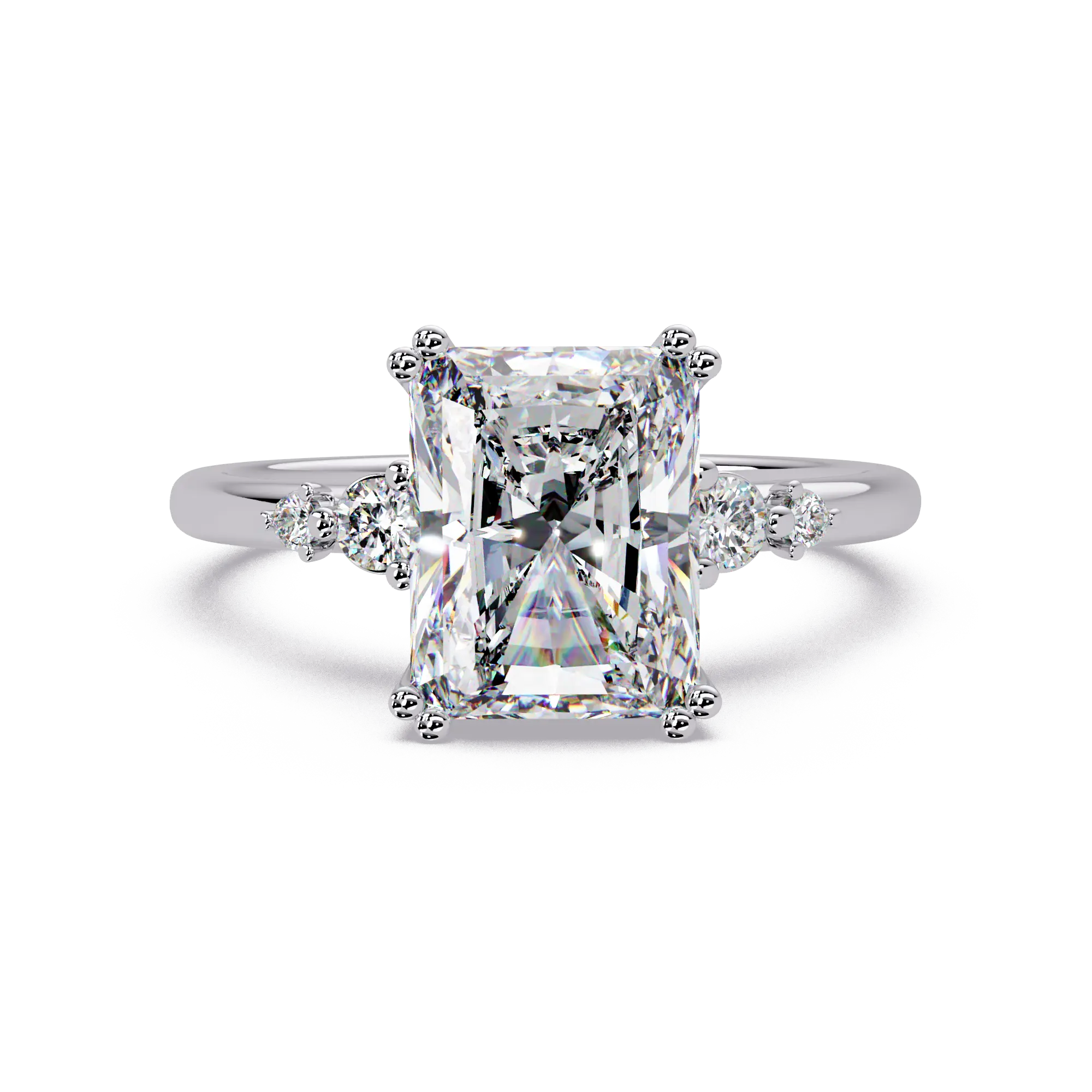 Radiant Cut Lab Grown Diamond Engagement Ring with Side Stones