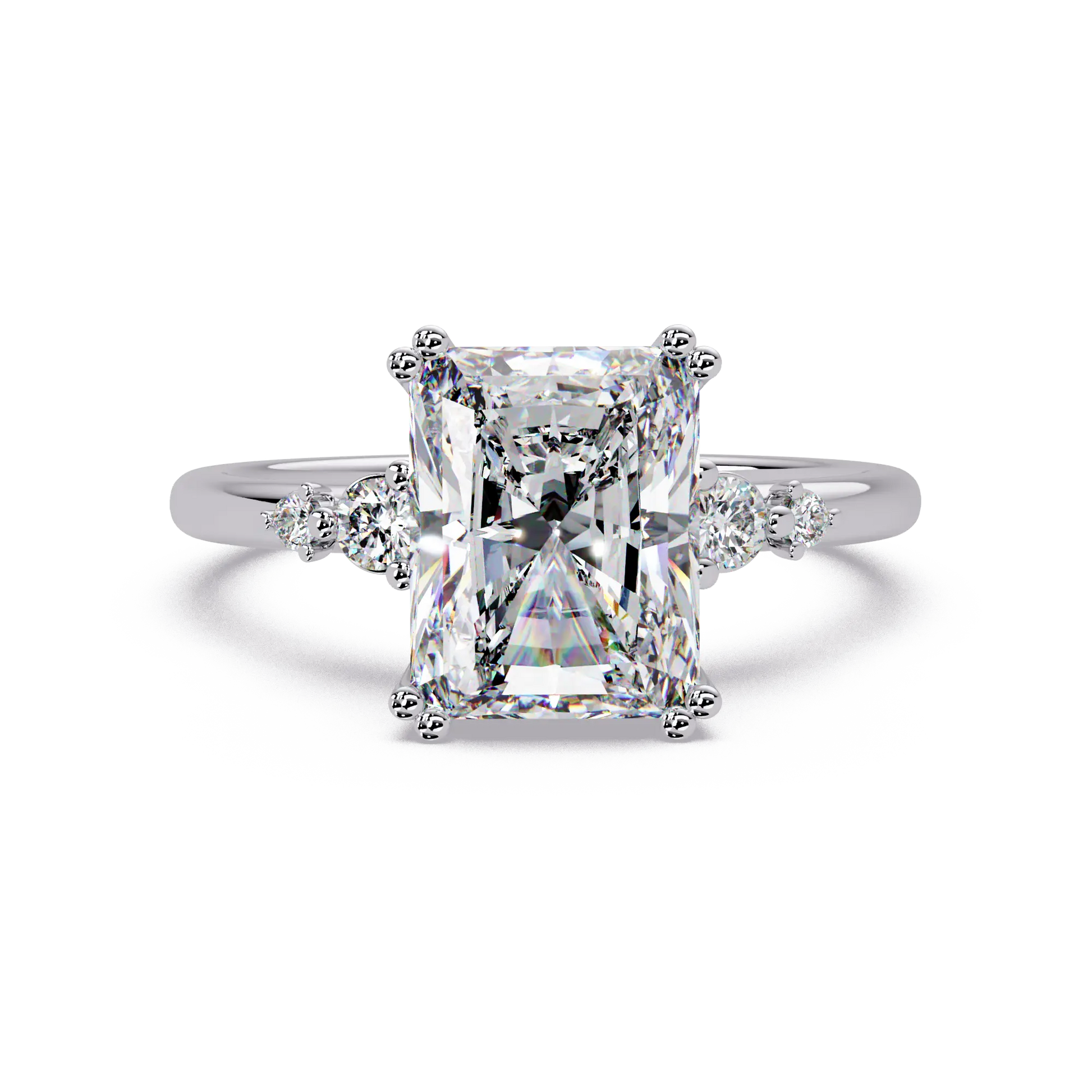 Radiant Cut Lab Grown Diamond Engagement Ring with Side Stones