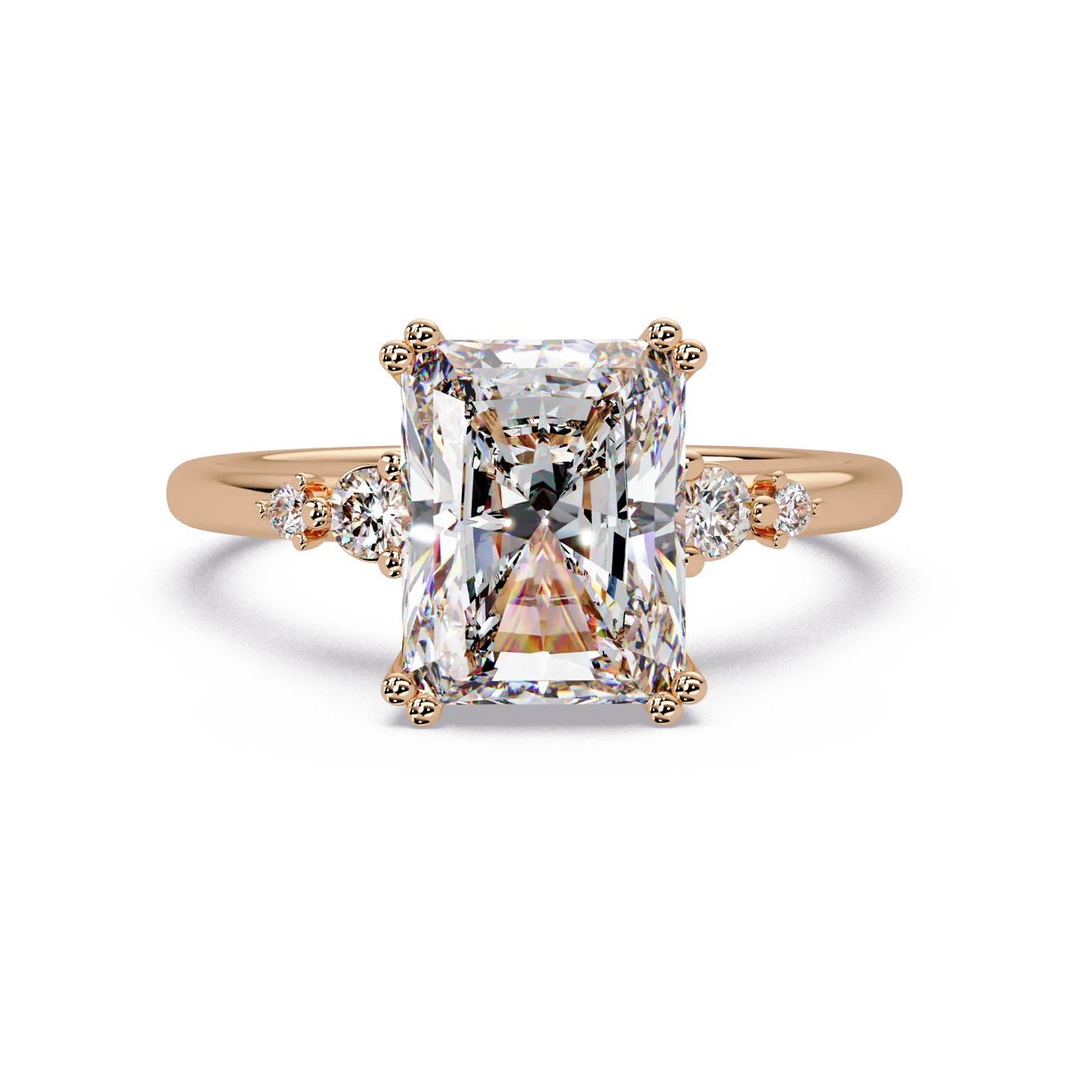 Radiant Cut Lab Grown Diamond Engagement Ring with Side Stones