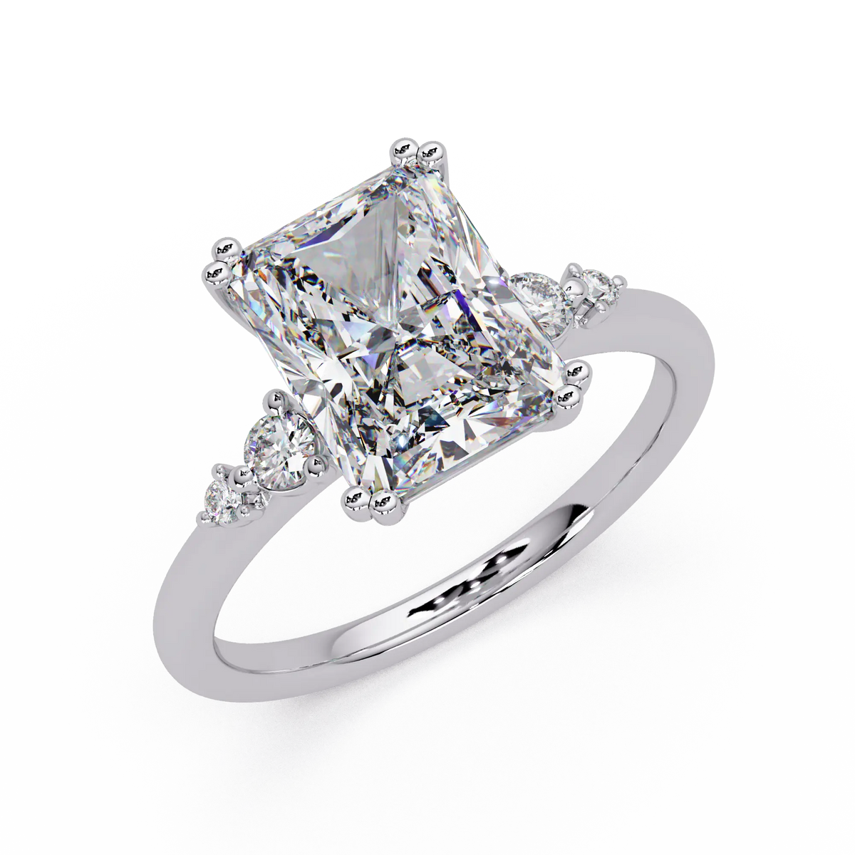 Radiant Cut Lab Grown Diamond Engagement Ring with Side Stones