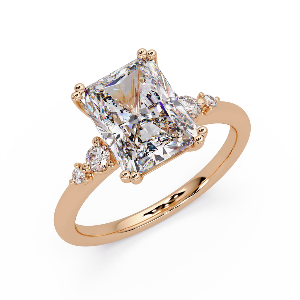 Radiant Cut Lab Grown Diamond Engagement Ring with Side Stones