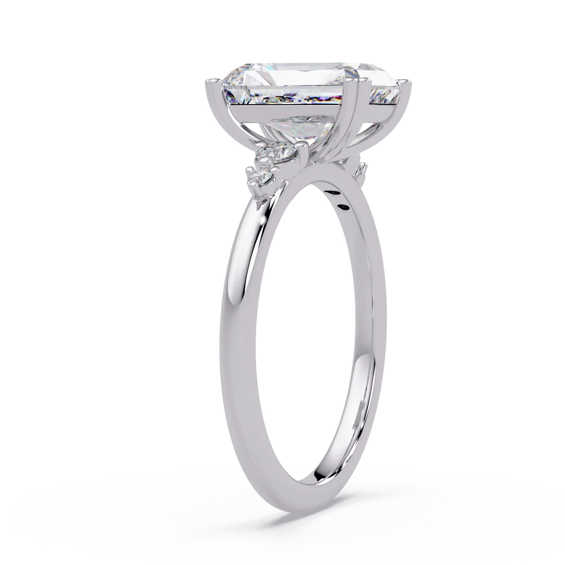 Radiant Cut Lab Grown Diamond Engagement Ring with Side Stones
