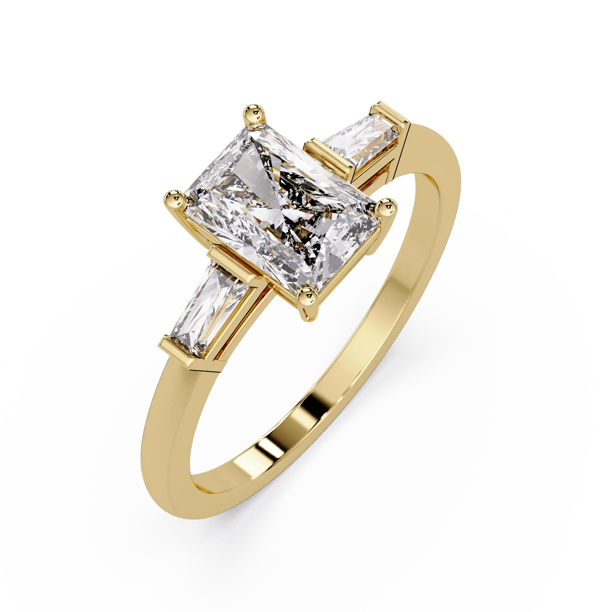 Radiant Lab Grown Diamond Engagement Ring with Tapered Baguette Accents