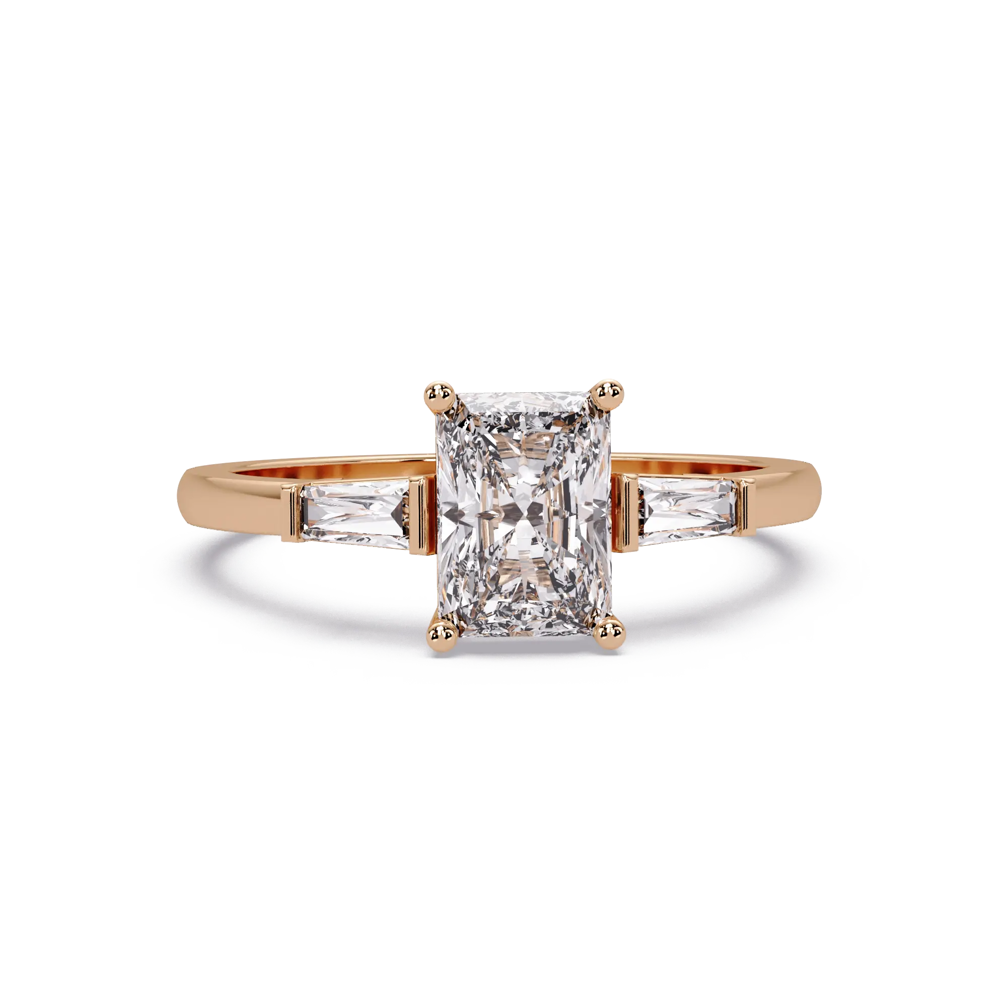 Radiant Lab Grown Diamond Engagement Ring with Tapered Baguette Accents