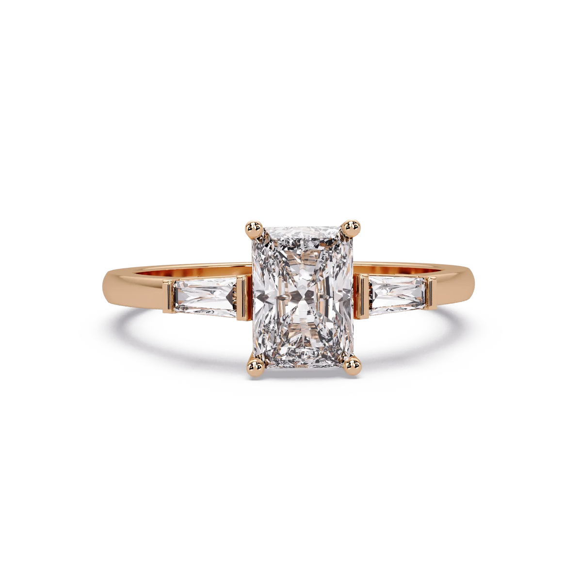 Radiant Lab Grown Diamond Engagement Ring with Tapered Baguette Accents