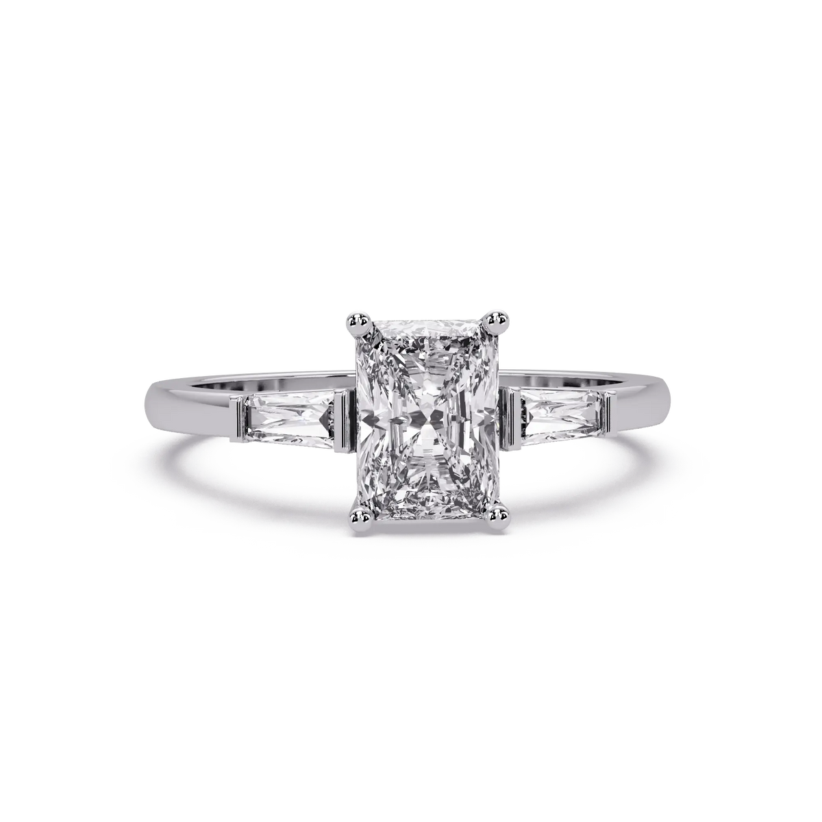Radiant Lab Grown Diamond Engagement Ring with Tapered Baguette Accents