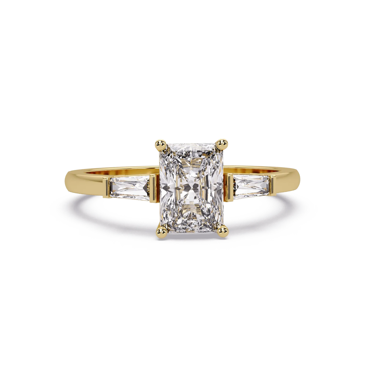 Radiant Lab Grown Diamond Engagement Ring with Tapered Baguette Accents