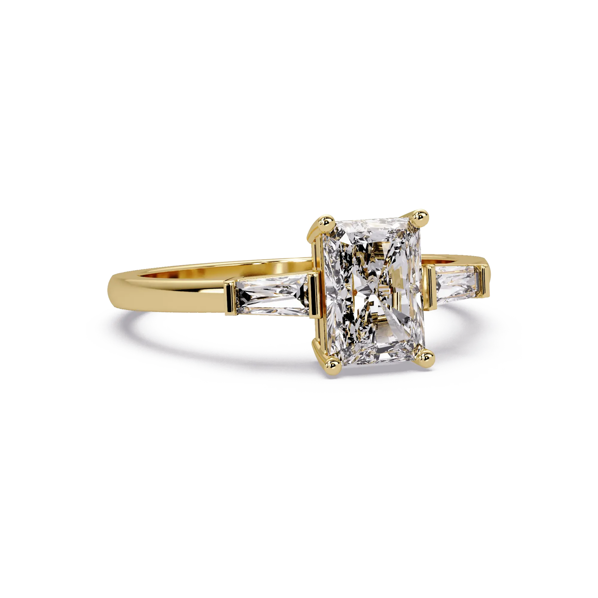 Radiant Lab Grown Diamond Engagement Ring with Tapered Baguette Accents