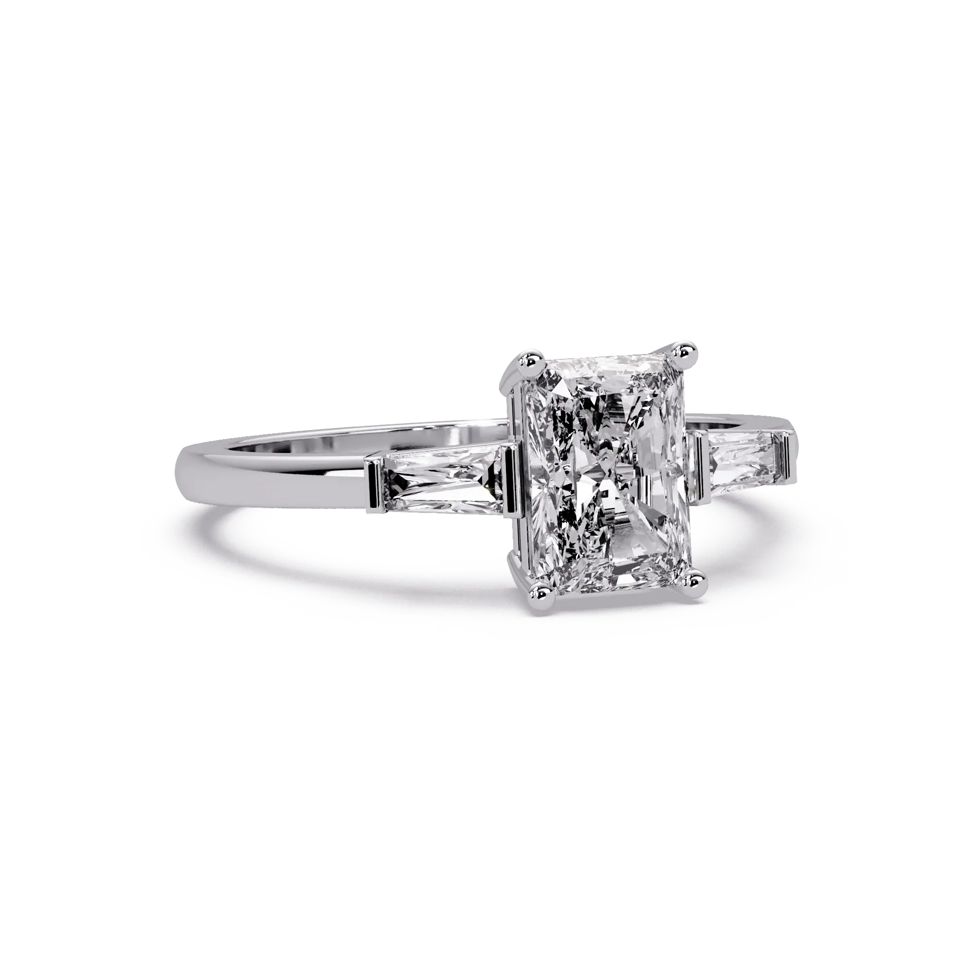 Radiant Lab Grown Diamond Engagement Ring with Tapered Baguette Accents