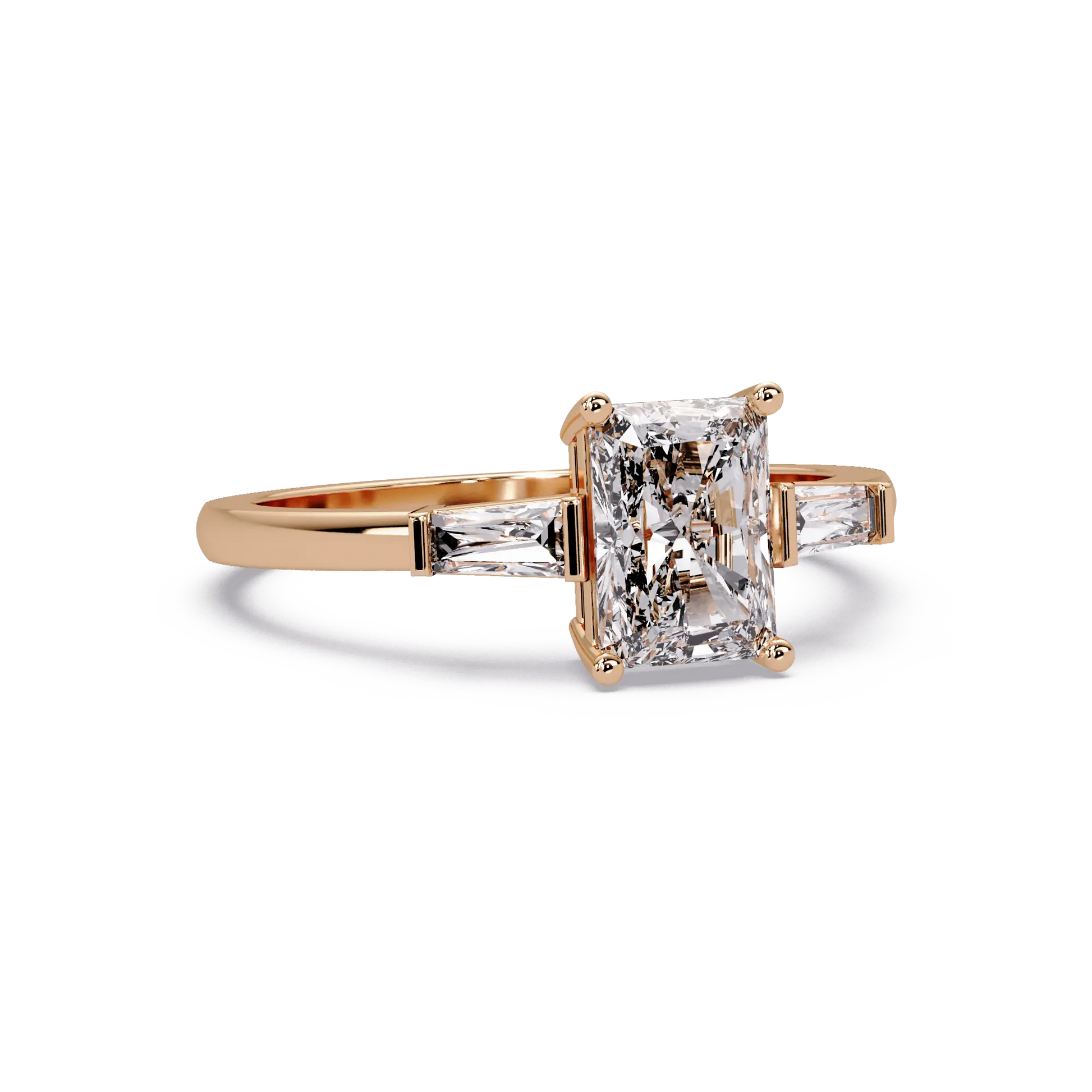Radiant Lab Grown Diamond Engagement Ring with Tapered Baguette Accents