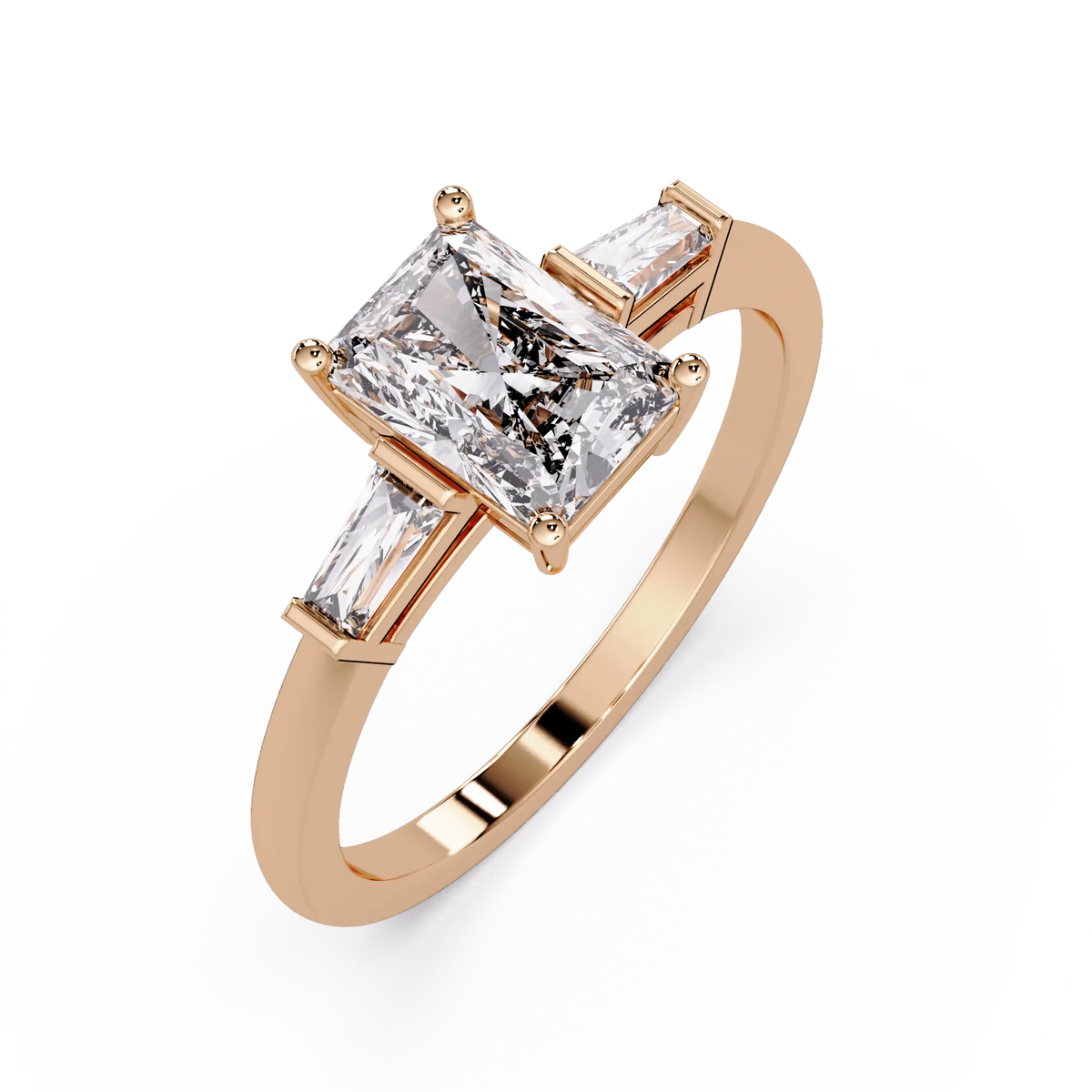 Radiant Lab Grown Diamond Engagement Ring with Tapered Baguette Accents