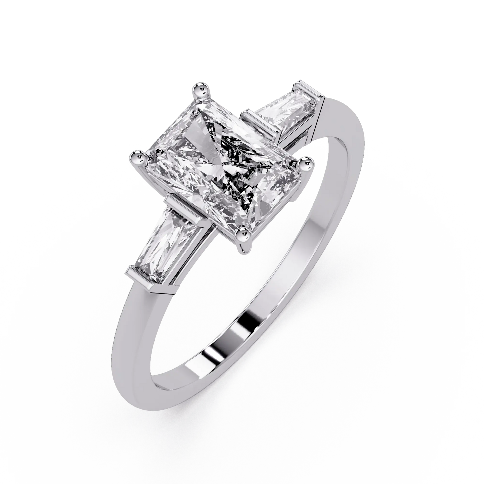 Radiant Lab Grown Diamond Engagement Ring with Tapered Baguette Accents