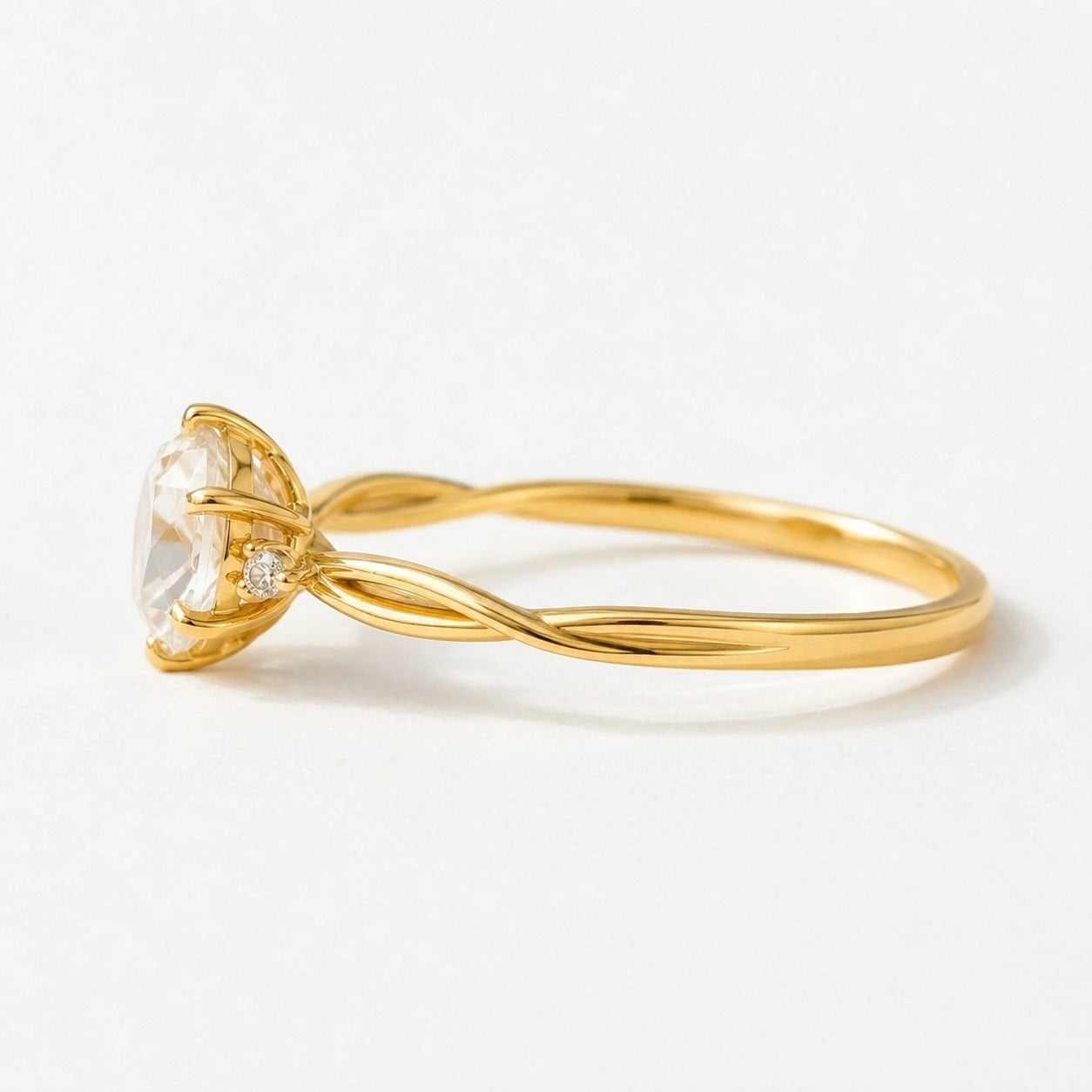 Rose Cut Moissanite Minimalist Engagement Ring – Dainty Solitaire Promise Ring with Diamond Accents