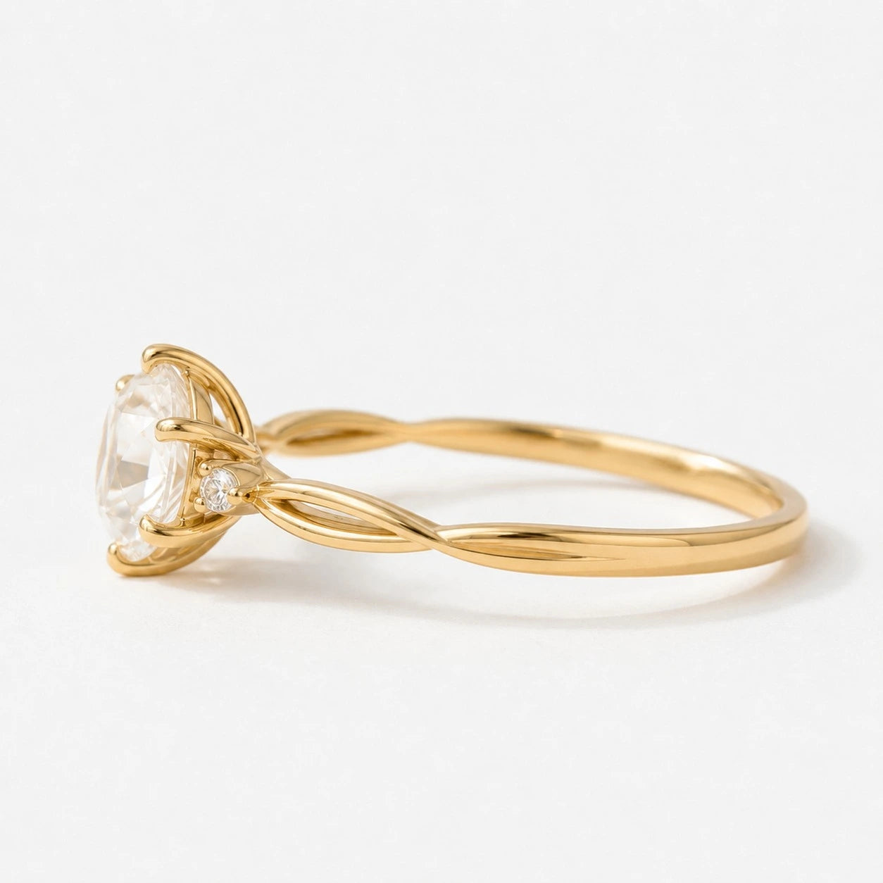 Rose Cut Moissanite Minimalist Engagement Ring – Dainty Solitaire Promise Ring with Diamond Accents