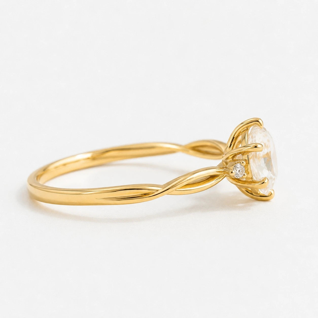Rose Cut Moissanite Minimalist Engagement Ring – Dainty Solitaire Promise Ring with Diamond Accents
