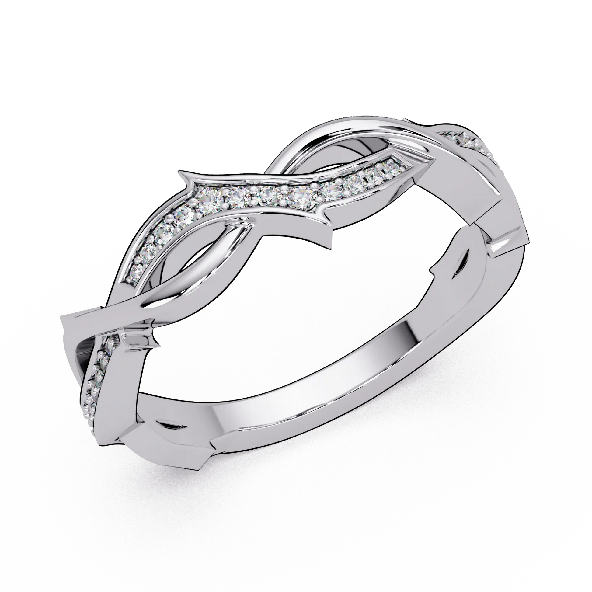 Diamond Infinity Twist Wedding Band & Curved Pavé Stackable Anniversary Ring