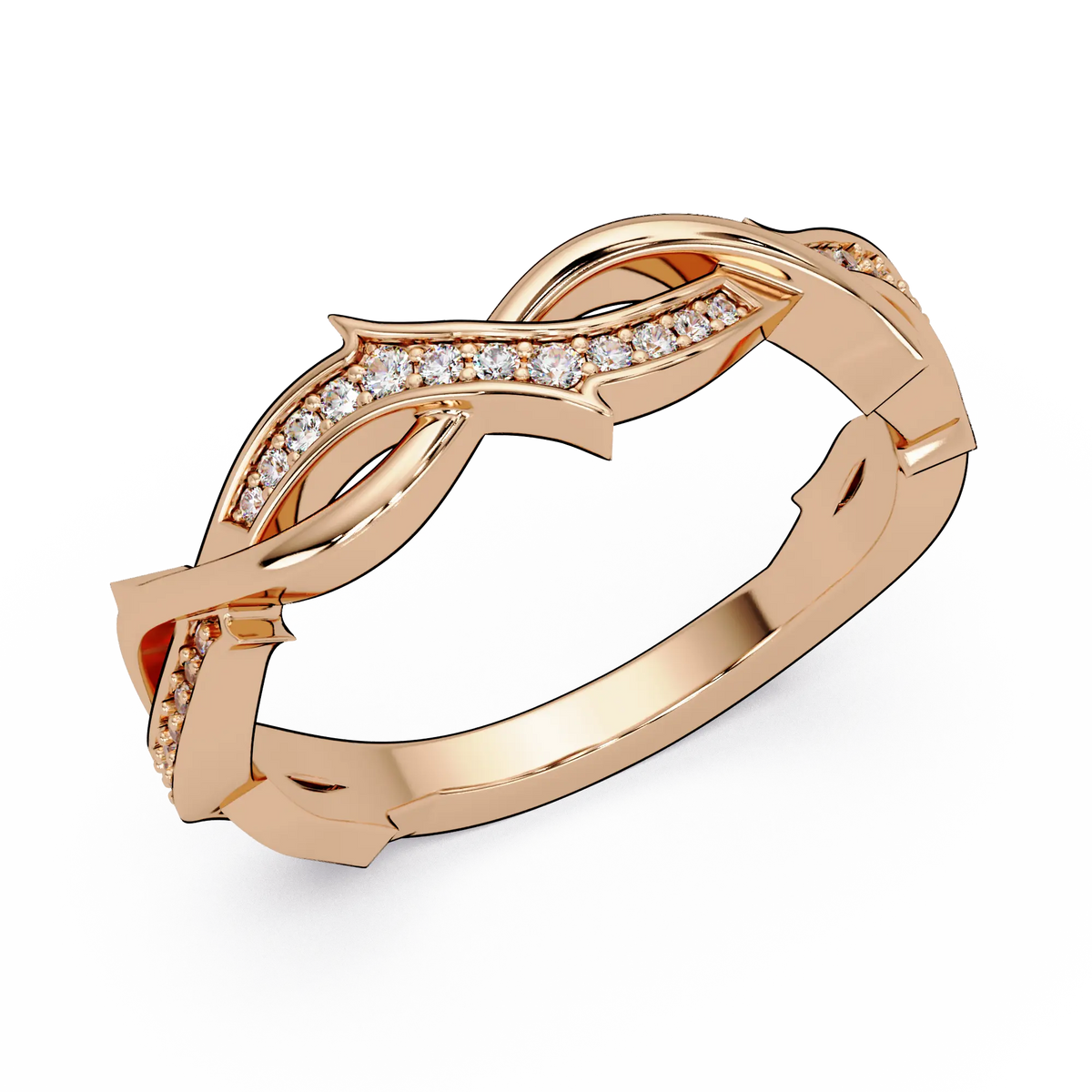 Diamond Infinity Twist Wedding Band & Curved Pavé Stackable Anniversary Ring