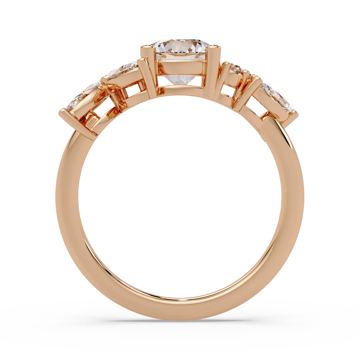 Round Brilliant Diamond Floral Engagement Ring - Marquise & Round Diamond Leaf Inspired Ring