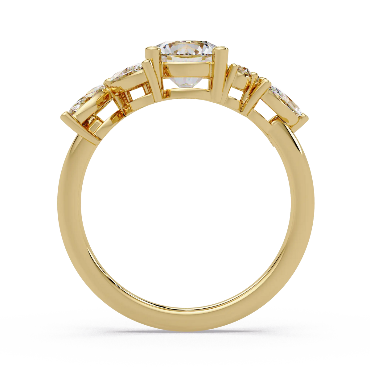 Round Brilliant Diamond Floral Engagement Ring - Marquise & Round Diamond Leaf Inspired Ring