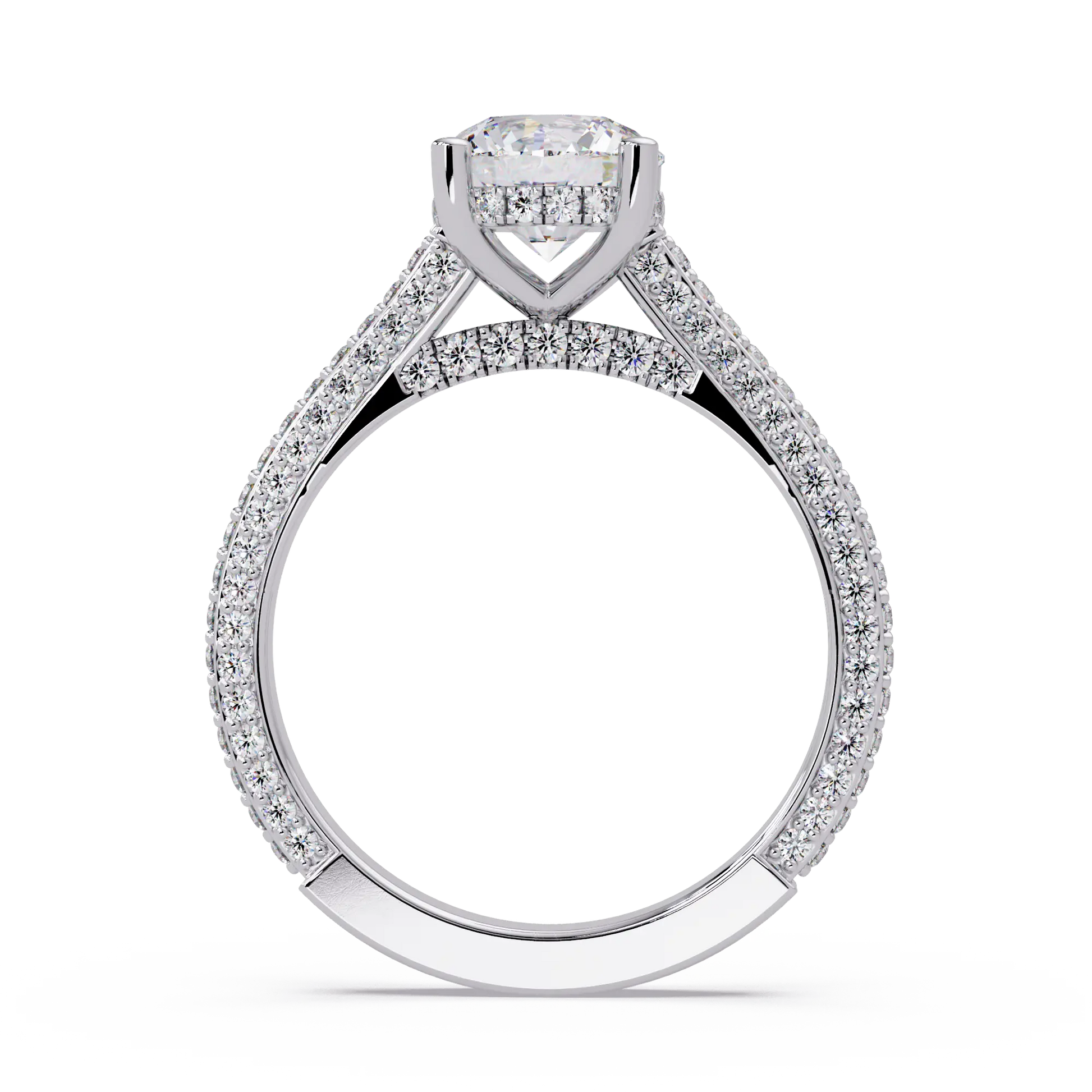Round Brilliant Diamond Engagement Ring Double Pavé Band Gold Engagement Ring