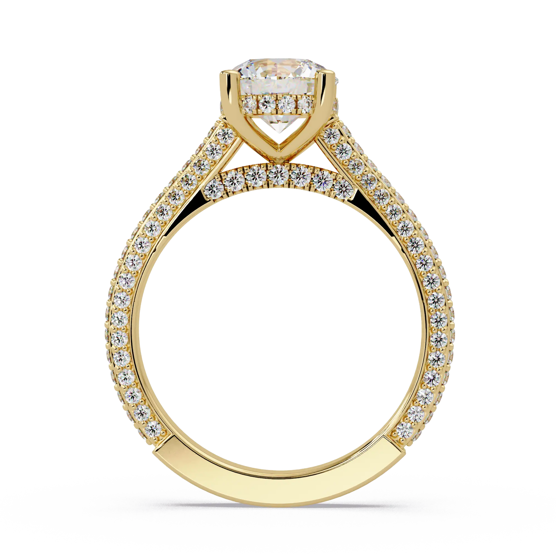 Round Brilliant Diamond Engagement Ring Double Pavé Band Gold Engagement Ring