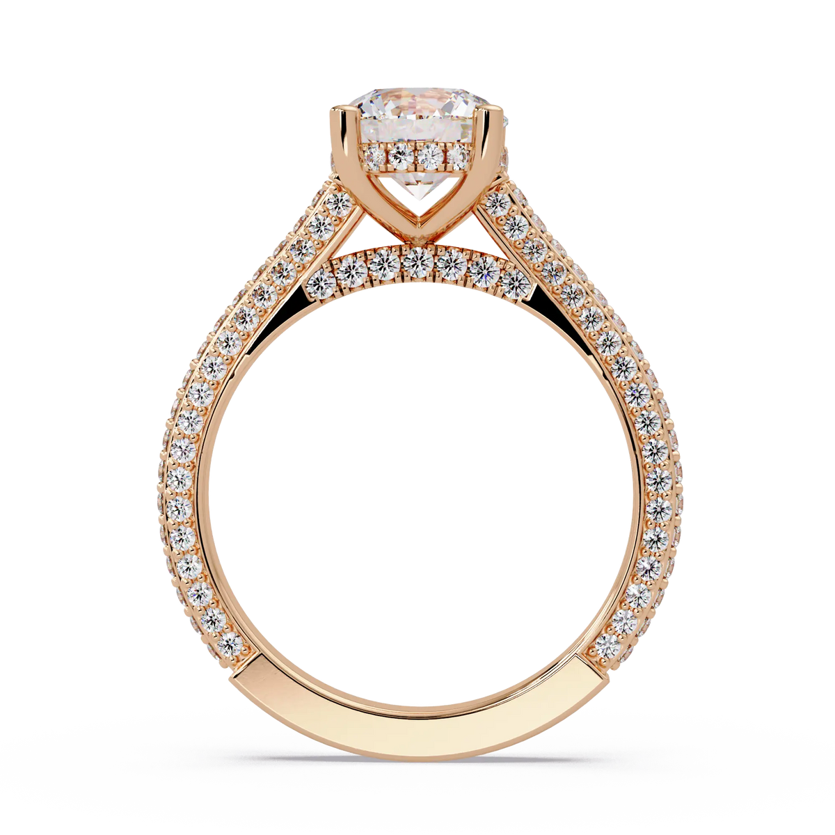 Round Brilliant Diamond Engagement Ring Double Pavé Band Gold Engagement Ring