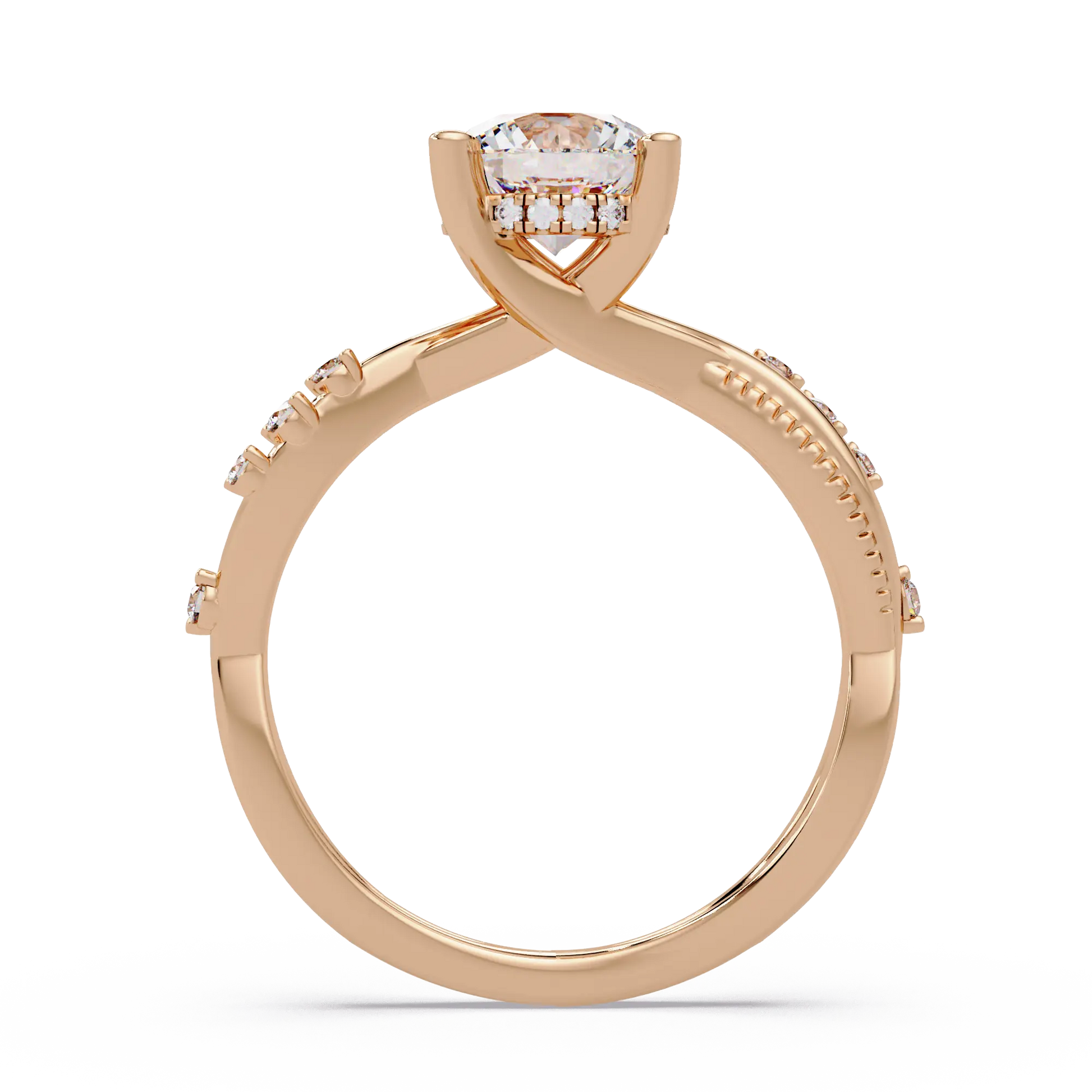 Round Brilliant Diamond Engagement Ring - Twisted Pavé Diamond Crossover Band