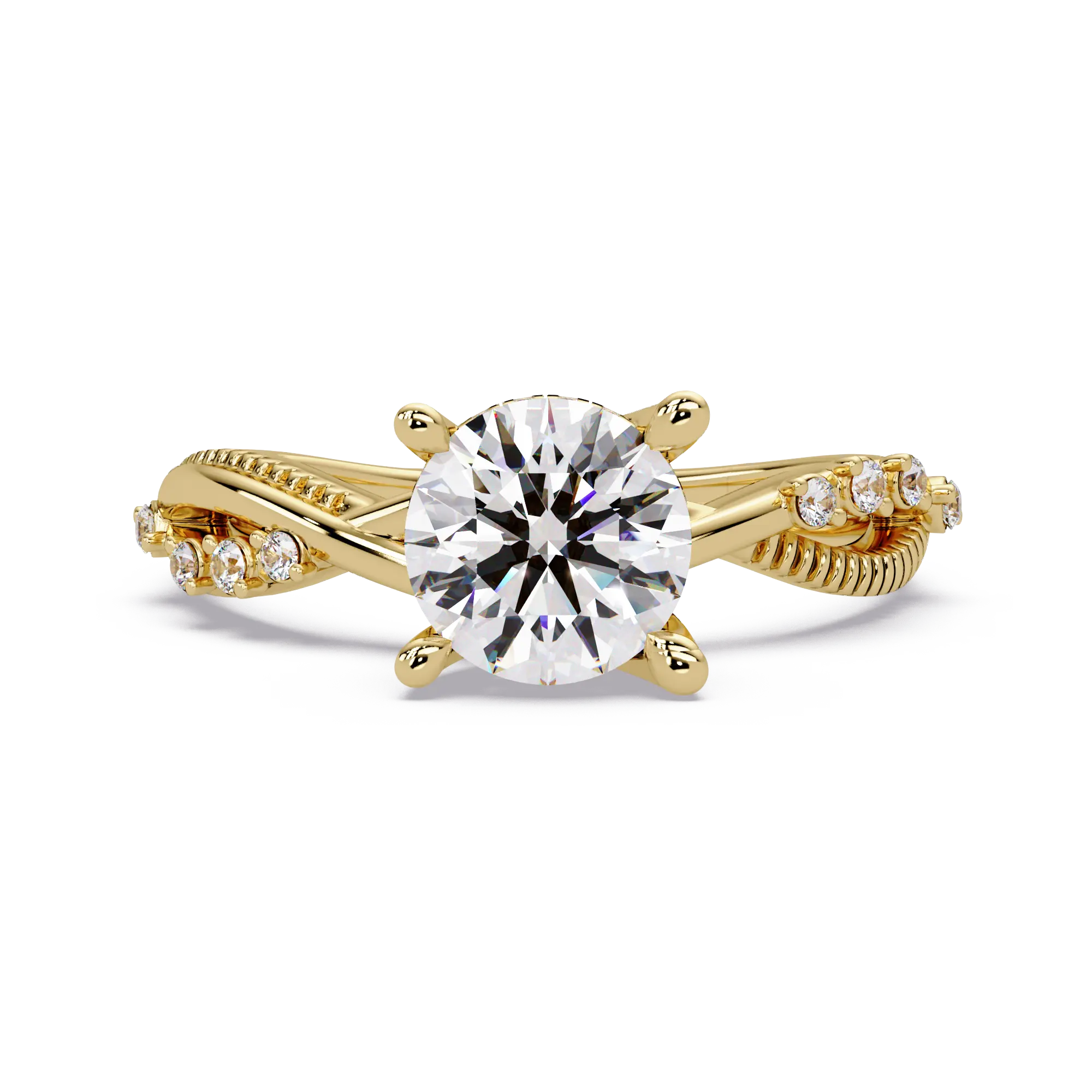 Round Brilliant Diamond Engagement Ring - Twisted Pavé Diamond Crossover Band