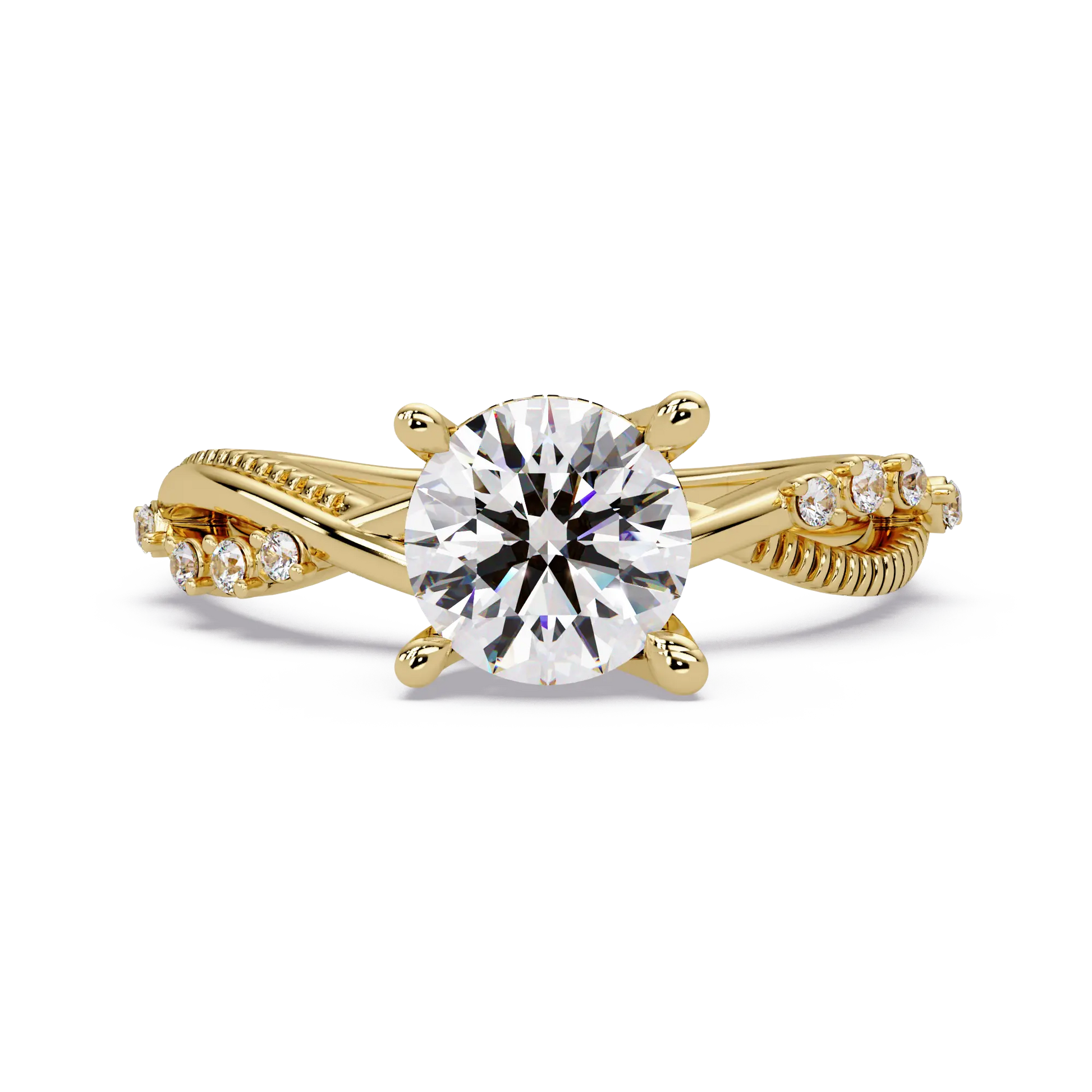 Round Brilliant Diamond Engagement Ring - Twisted Pavé Diamond Crossover Band