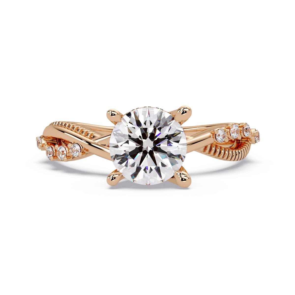 Round Brilliant Diamond Engagement Ring - Twisted Pavé Diamond Crossover Band