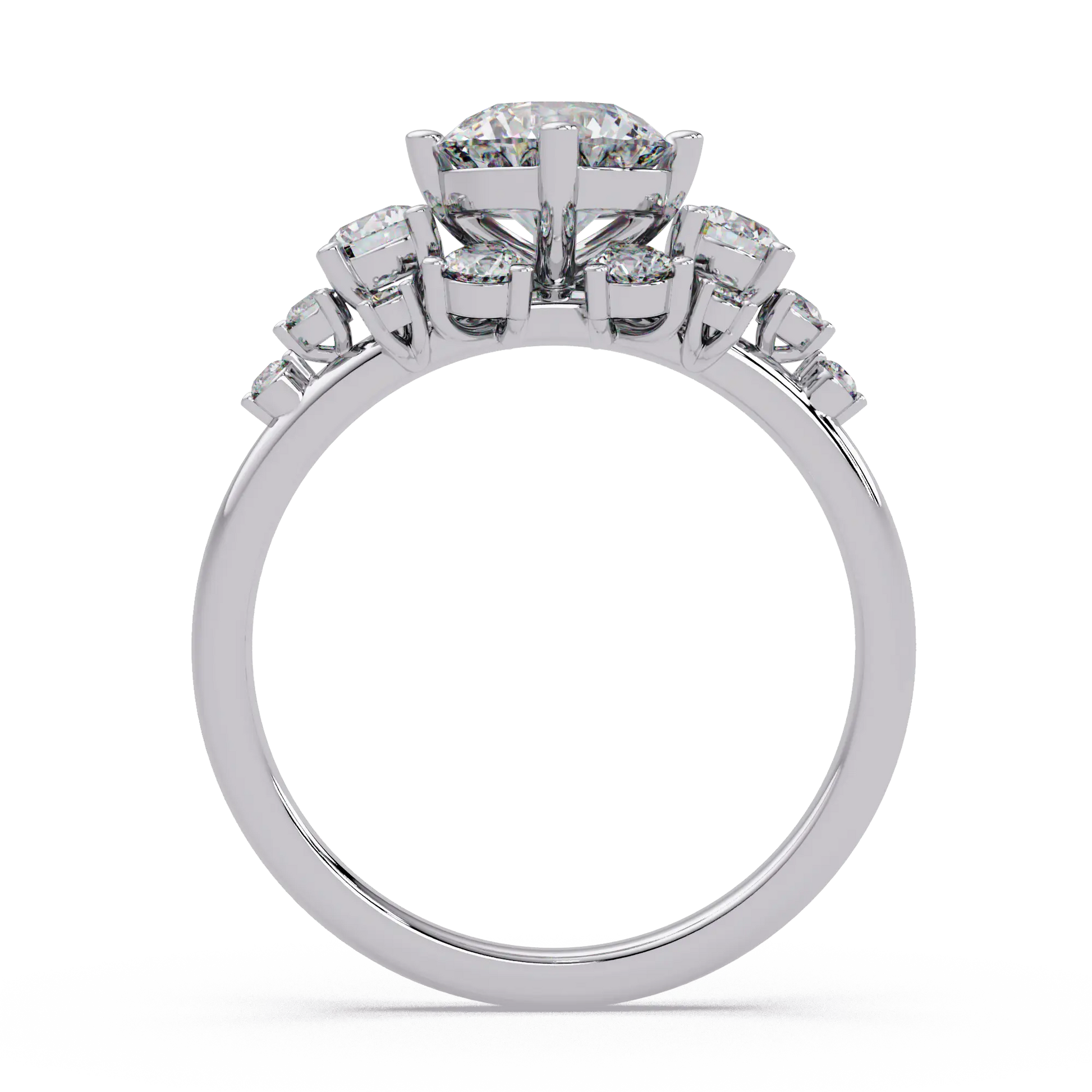 Round Cut Lab Grown Diamond Cluster Engagement Ring